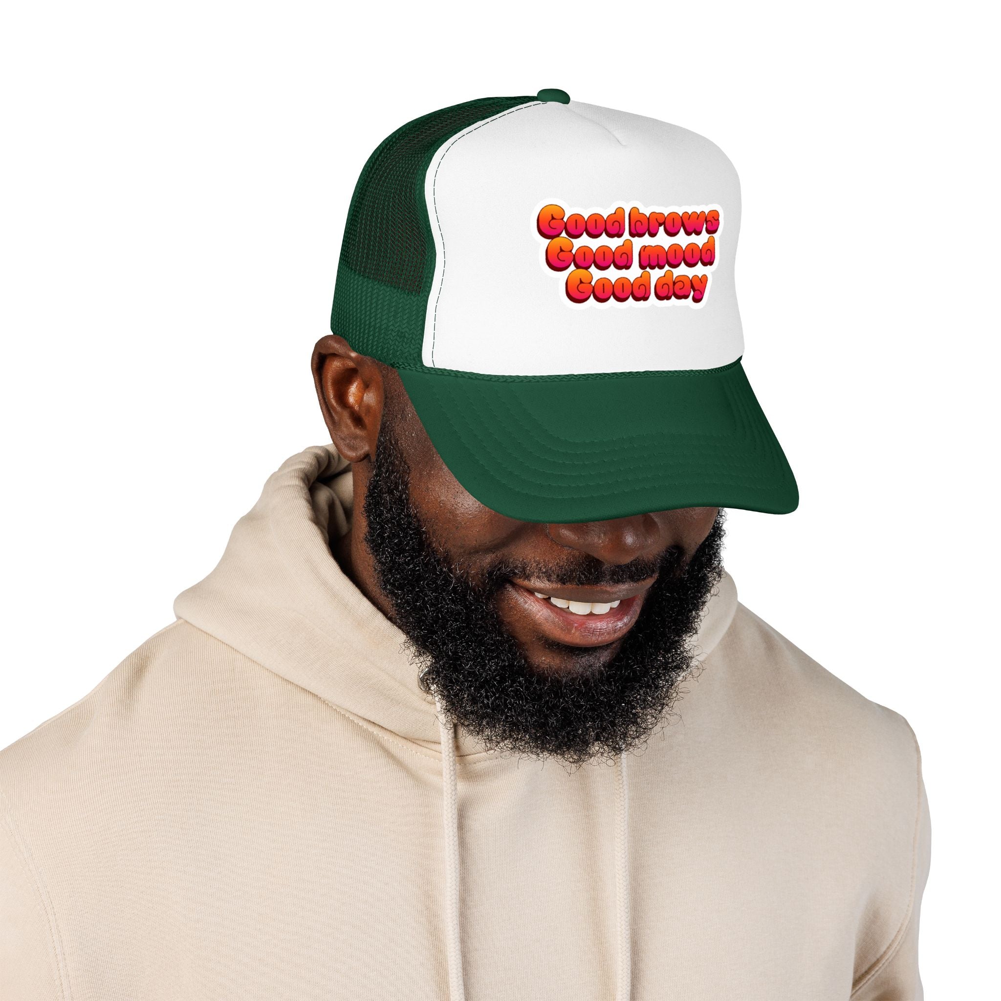 Trucker Hat — "Good Brows Good Mood Good Day" Retro Patch Cap