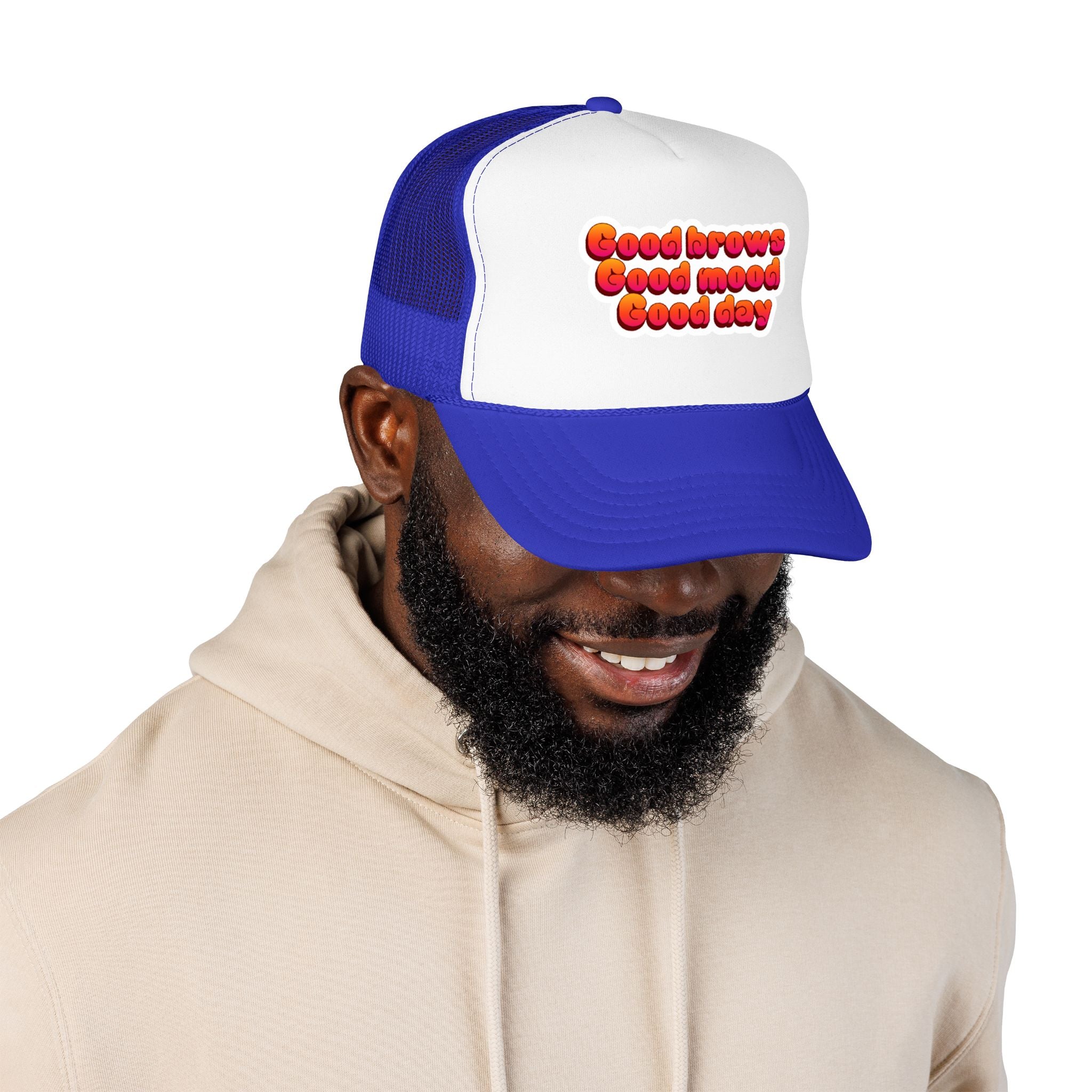 Trucker Hat — "Good Brows Good Mood Good Day" Retro Patch Cap