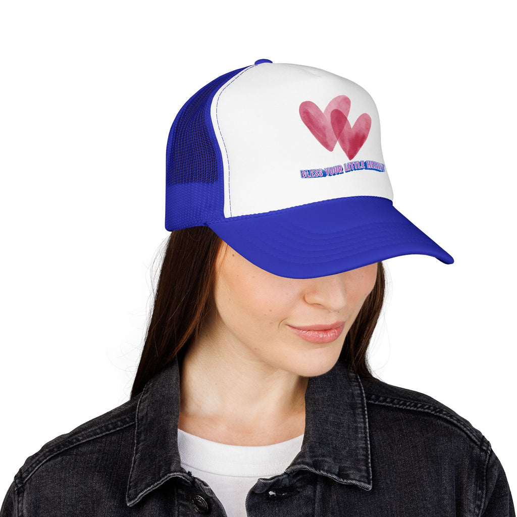 Trucker Hat - 'Bless Your Little Heart' Pink Watercolor Hearts