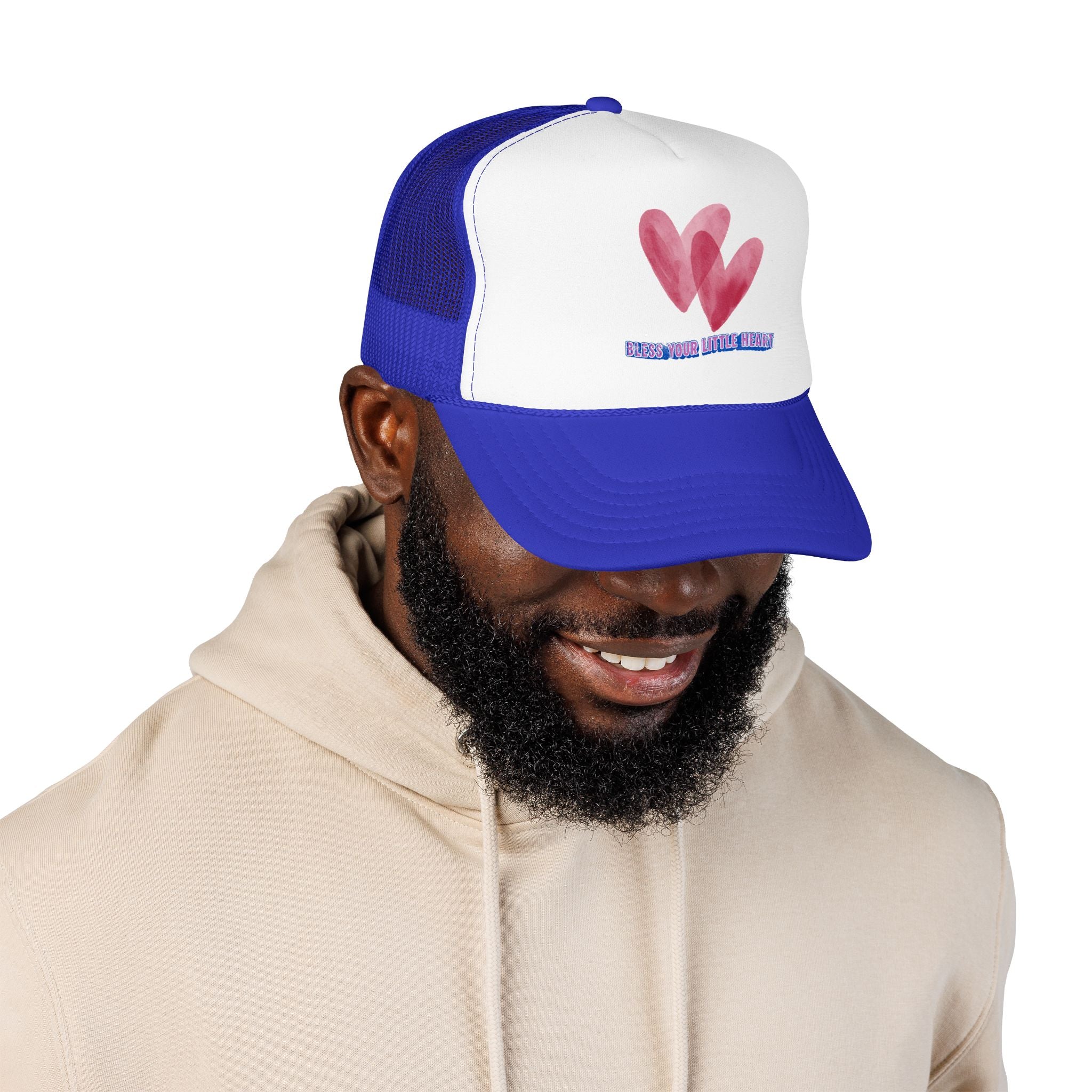 Trucker Hat - 'Bless Your Little Heart' Pink Watercolor Hearts