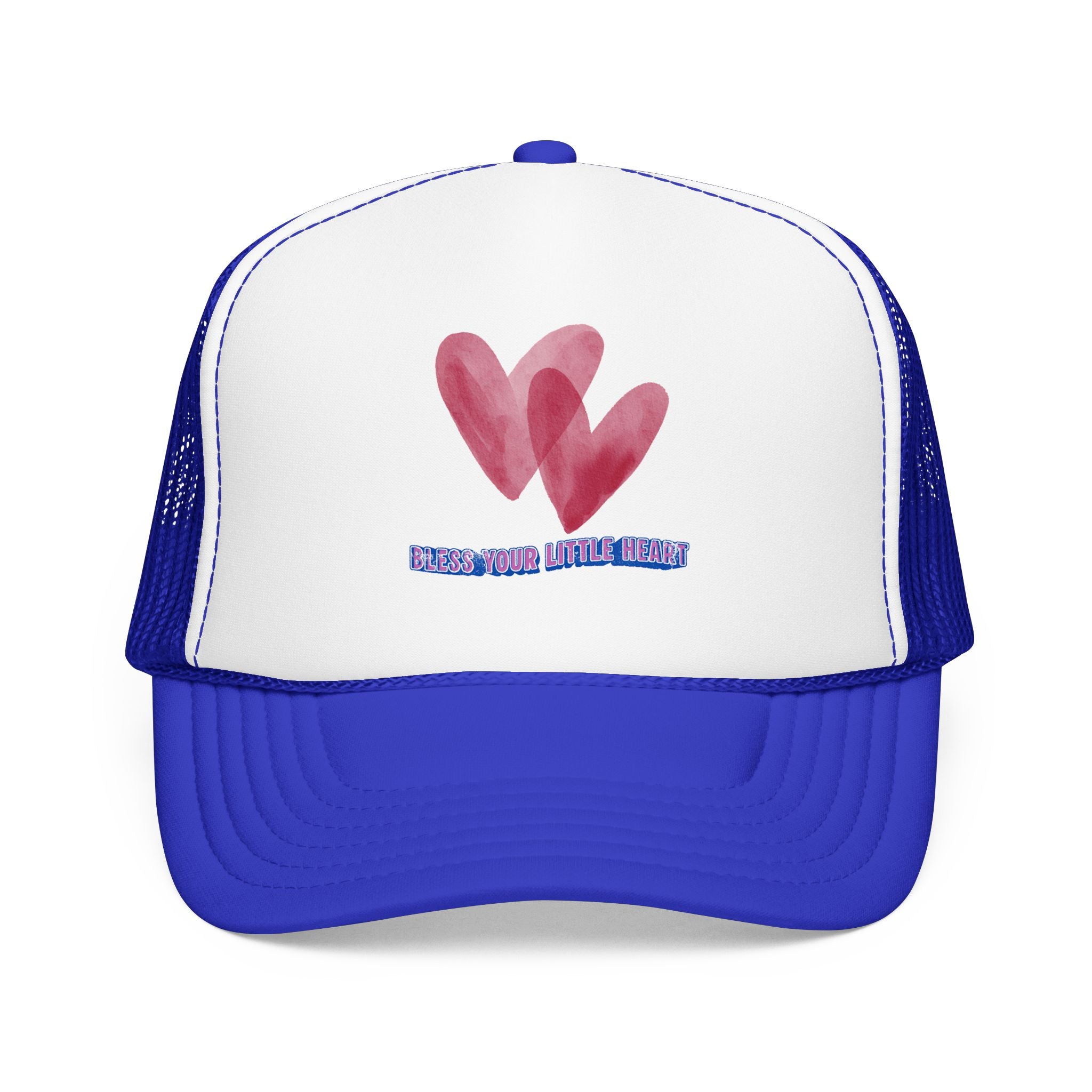 Trucker Hat - 'Bless Your Little Heart' Pink Watercolor Hearts