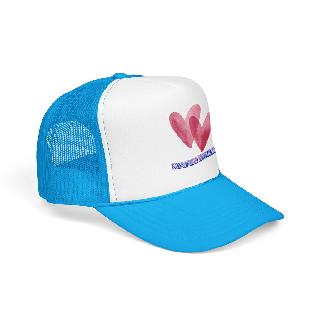 Trucker Hat - 'Bless Your Little Heart' Pink Watercolor Hearts