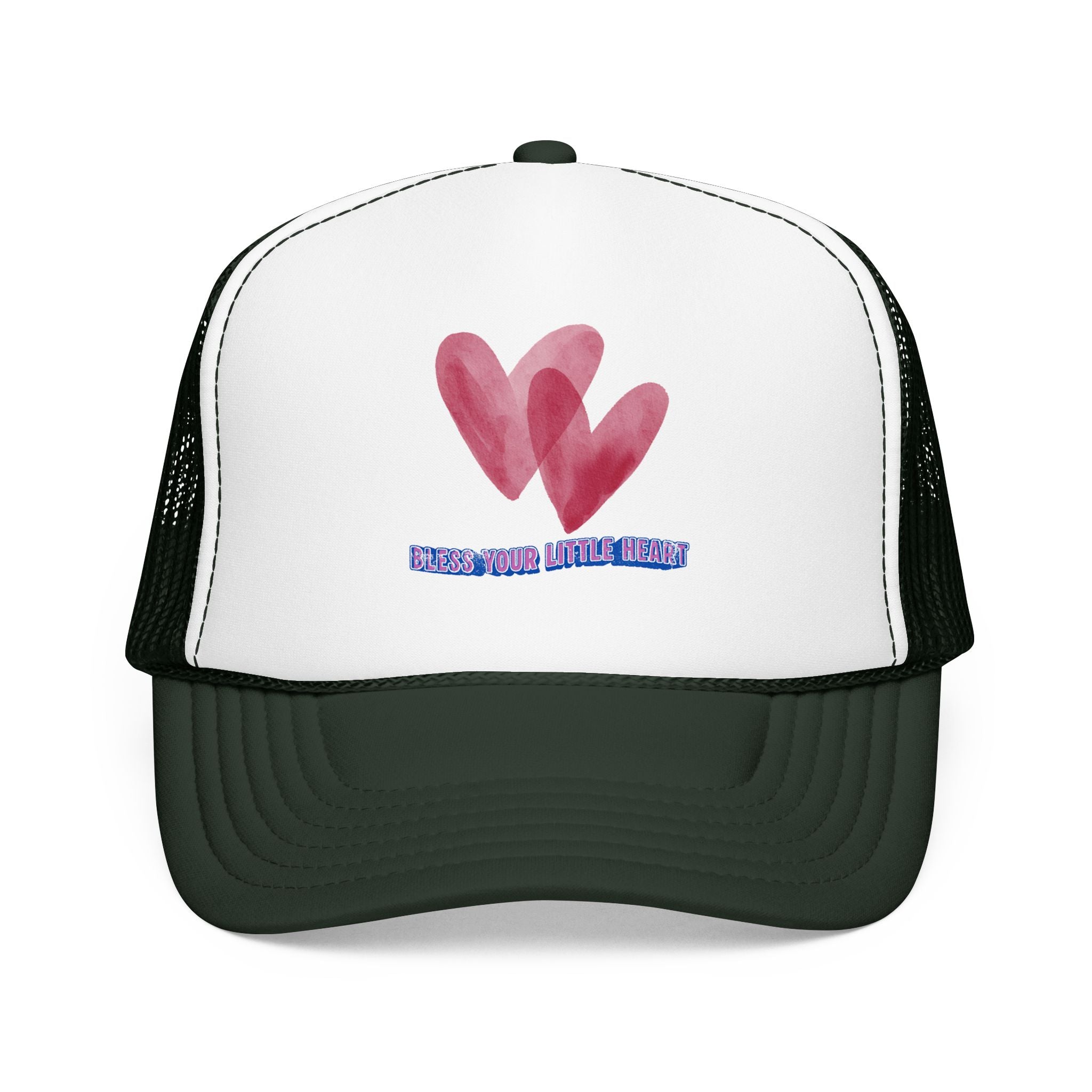 Trucker Hat - 'Bless Your Little Heart' Pink Watercolor Hearts