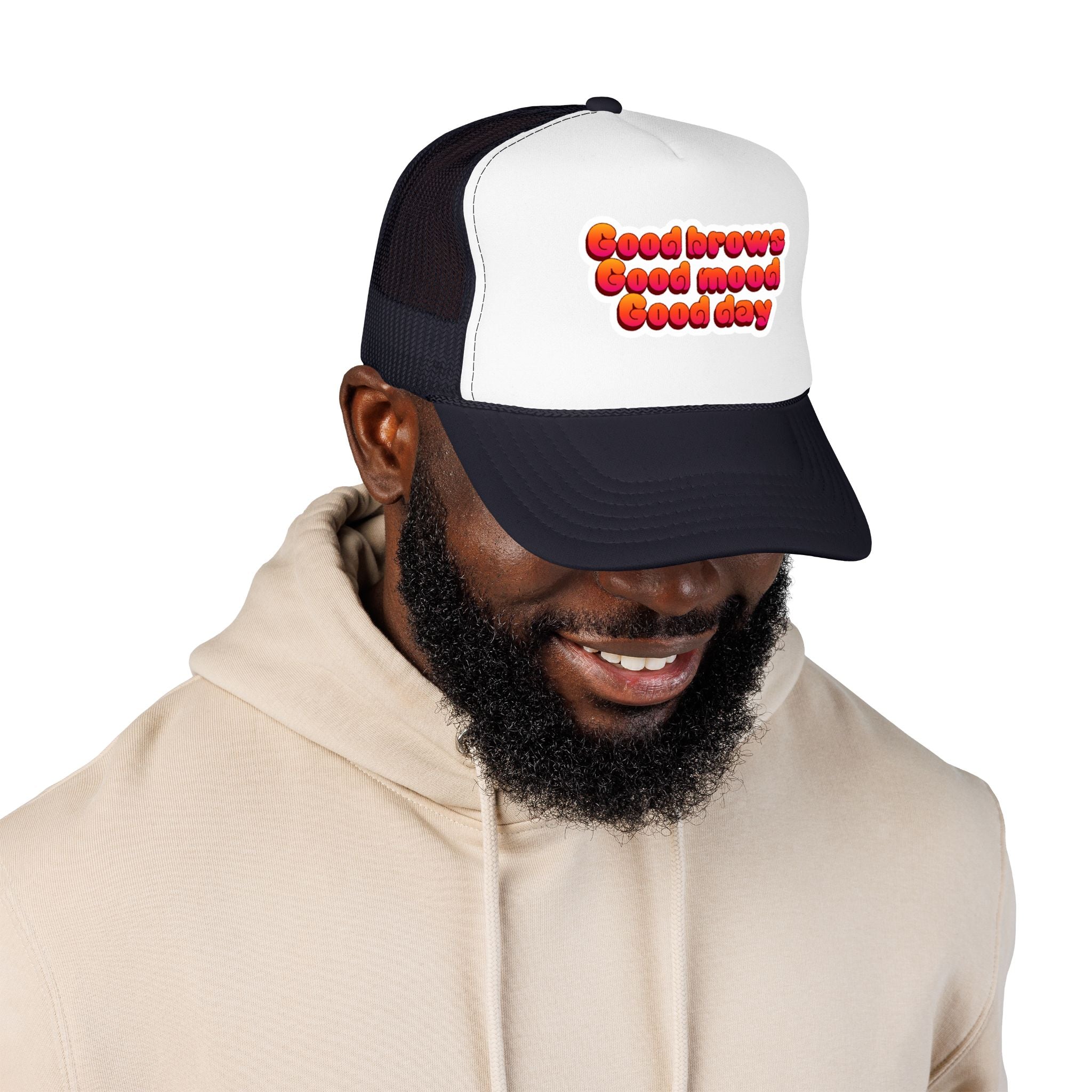 Trucker Hat — "Good Brows Good Mood Good Day" Retro Patch Cap