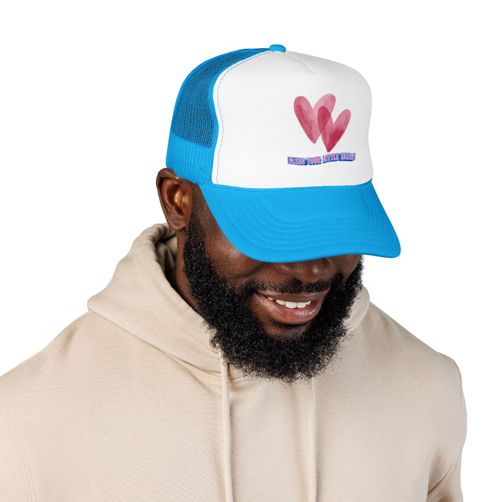Trucker Hat - 'Bless Your Little Heart' Pink Watercolor Hearts