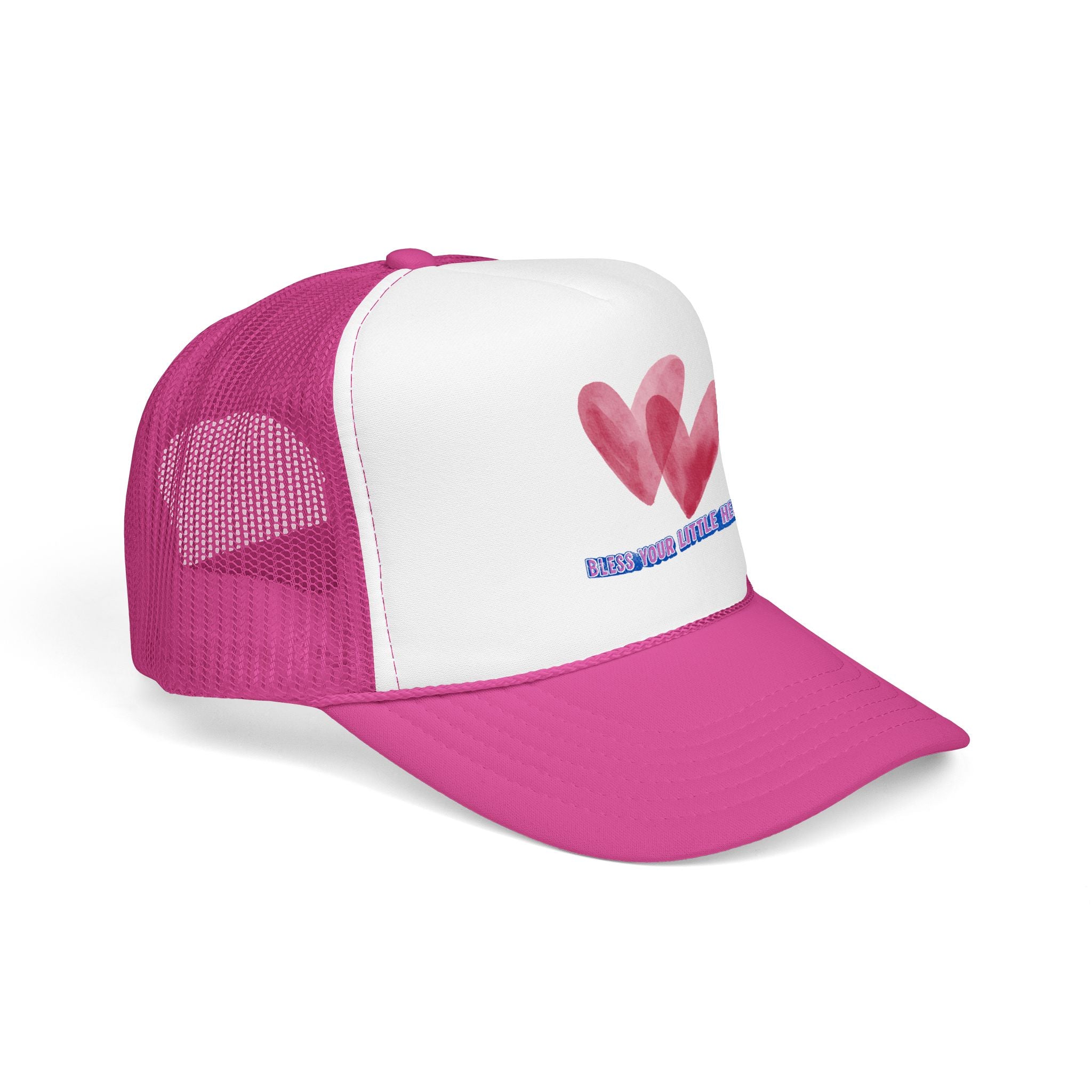 Trucker Hat - 'Bless Your Little Heart' Pink Watercolor Hearts