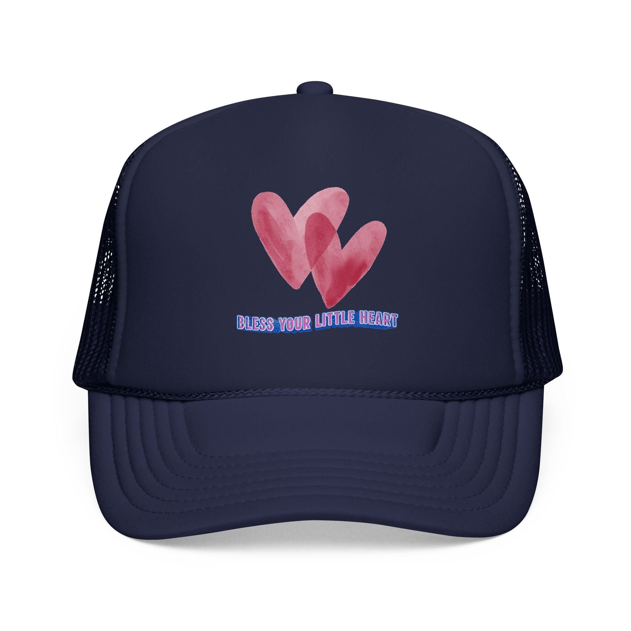 Trucker Hat - 'Bless Your Little Heart' Pink Watercolor Hearts