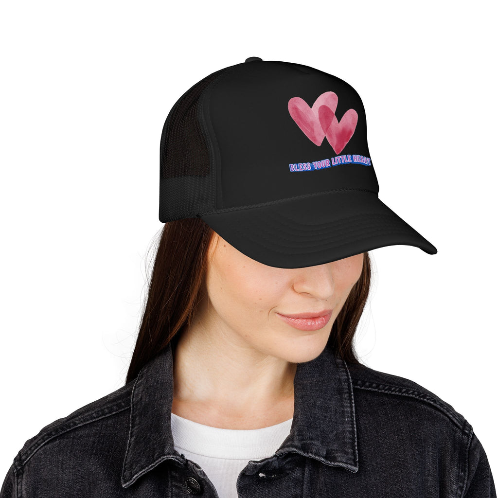 Trucker Hat - 'Bless Your Little Heart' Pink Watercolor Hearts