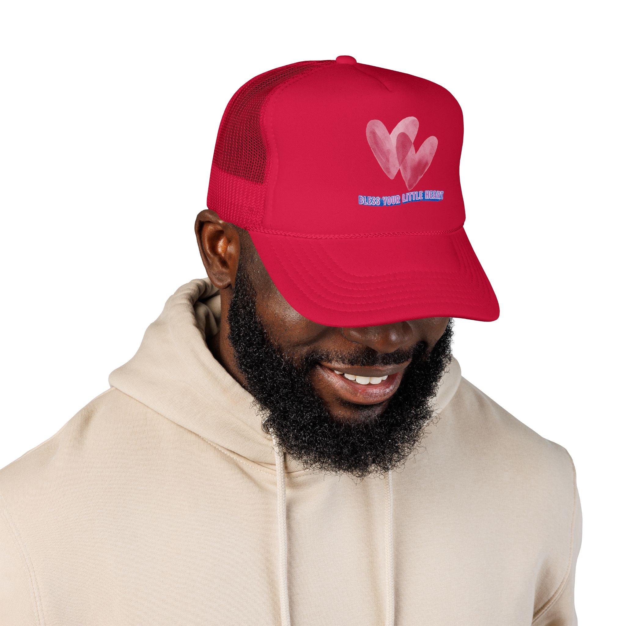 Trucker Hat - 'Bless Your Little Heart' Pink Watercolor Hearts