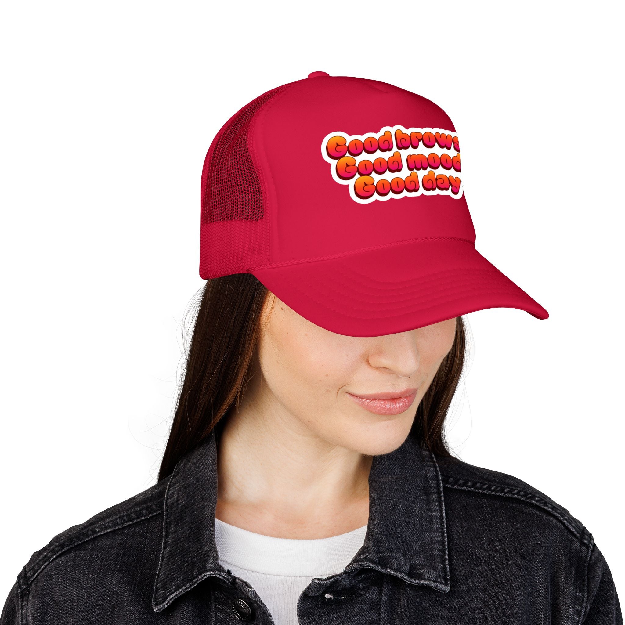 Trucker Hat — "Good Brows Good Mood Good Day" Retro Patch Cap