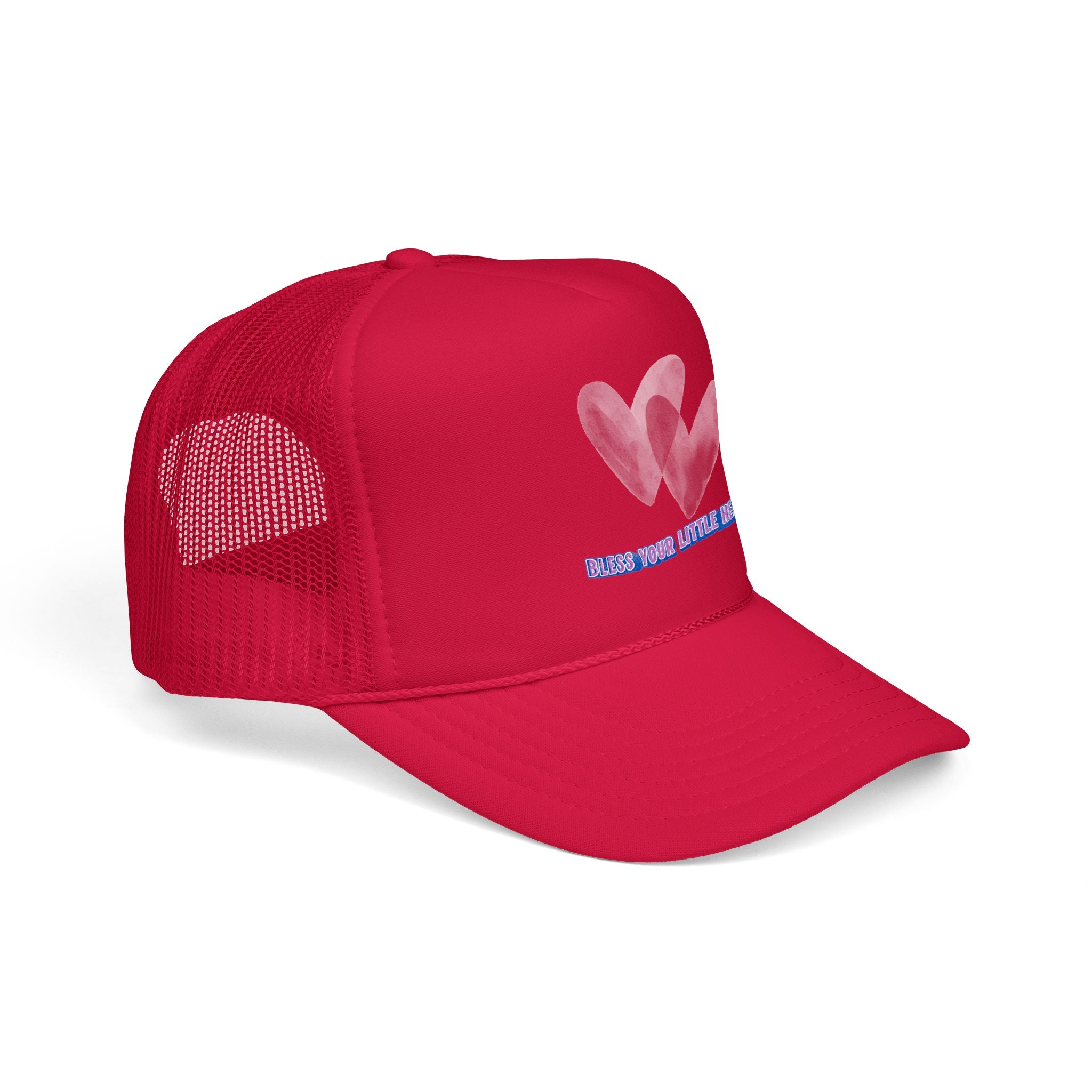 Trucker Hat - 'Bless Your Little Heart' Pink Watercolor Hearts