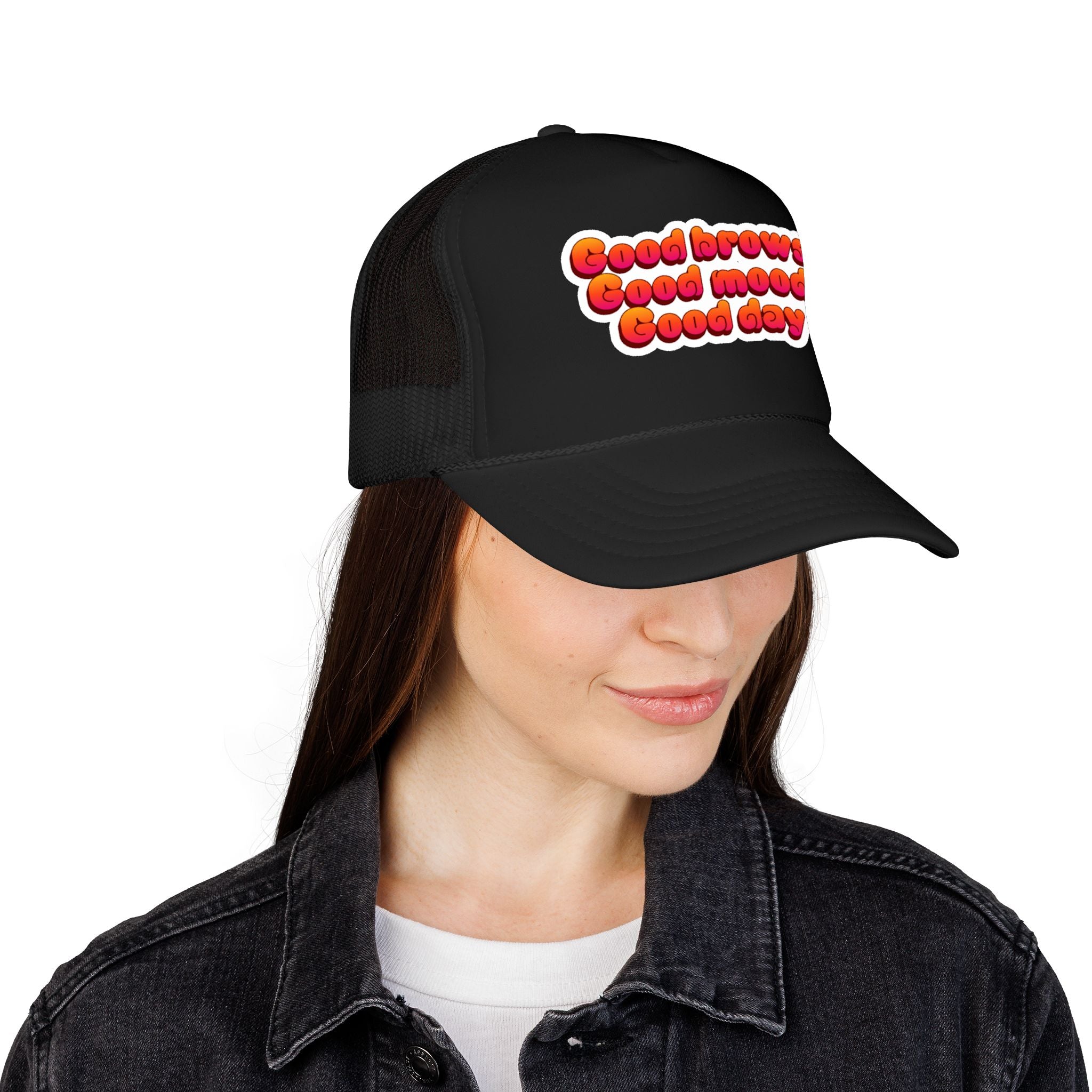 Trucker Hat — "Good Brows Good Mood Good Day" Retro Patch Cap