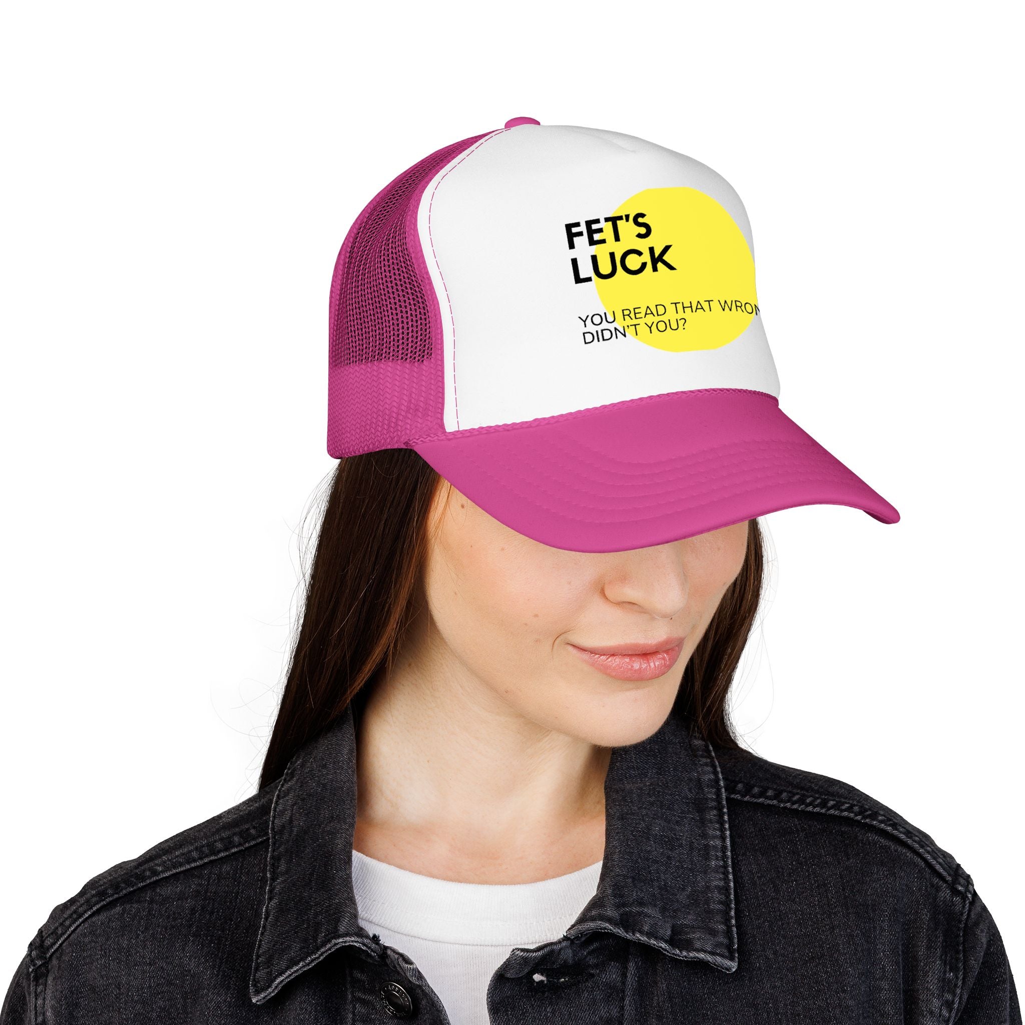 Trucker Hat — 'Let's Luck' Yellow Dot Funny Optical Illusion Cap