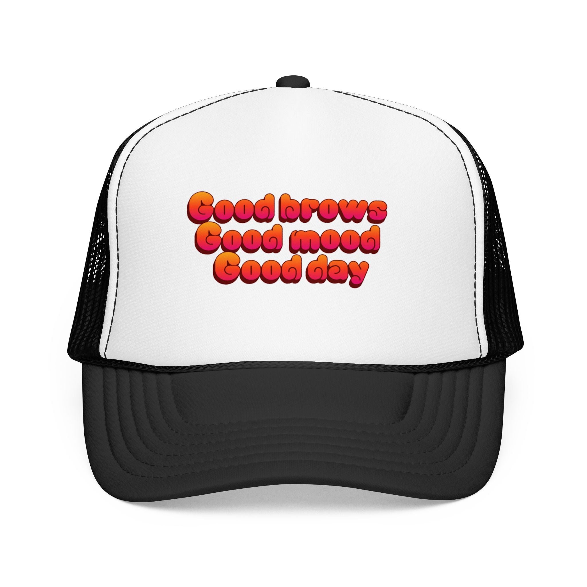 Trucker Hat — "Good Brows Good Mood Good Day" Retro Patch Cap