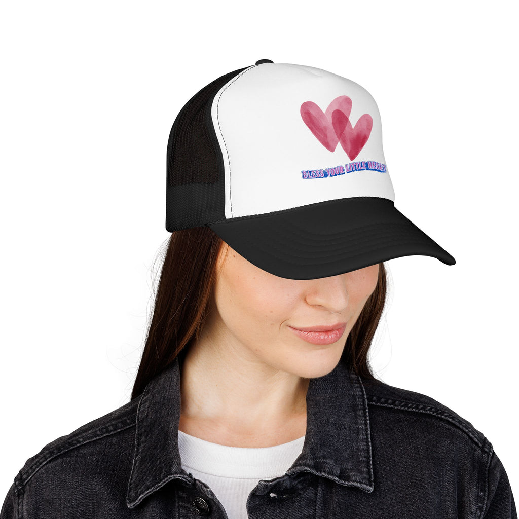 Trucker Hat - 'Bless Your Little Heart' Pink Watercolor Hearts