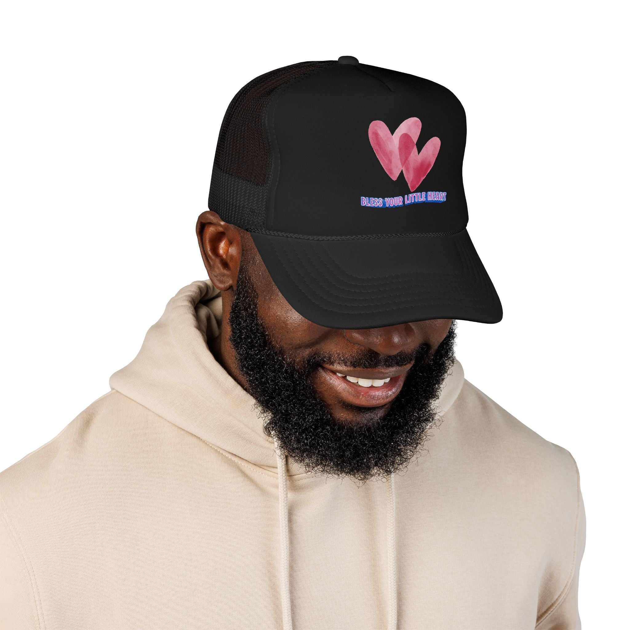 Trucker Hat - 'Bless Your Little Heart' Pink Watercolor Hearts