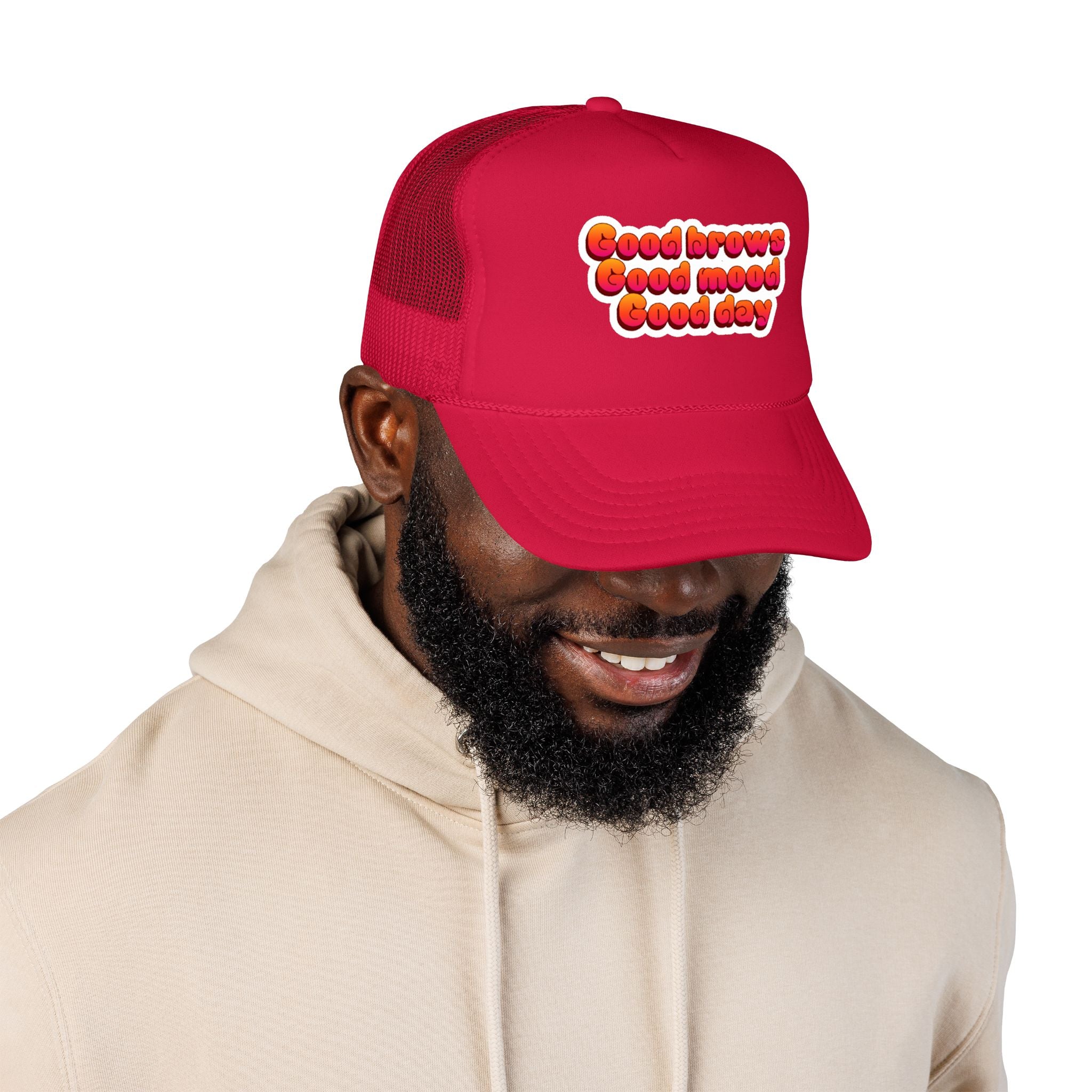 Trucker Hat — "Good Brows Good Mood Good Day" Retro Patch Cap