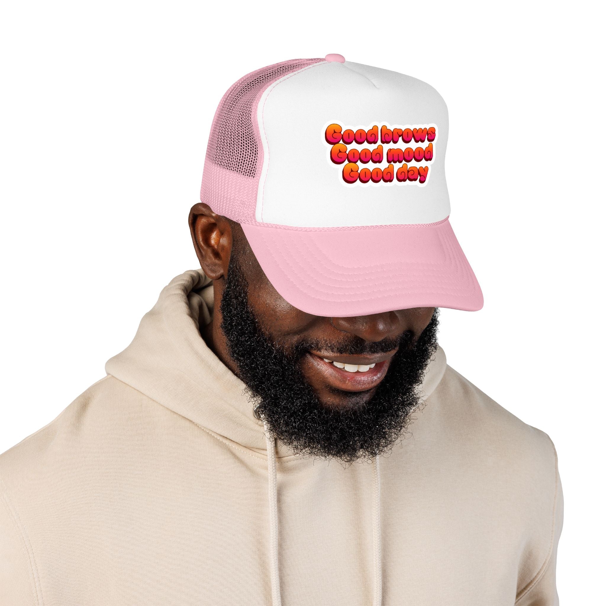 Trucker Hat — "Good Brows Good Mood Good Day" Retro Patch Cap