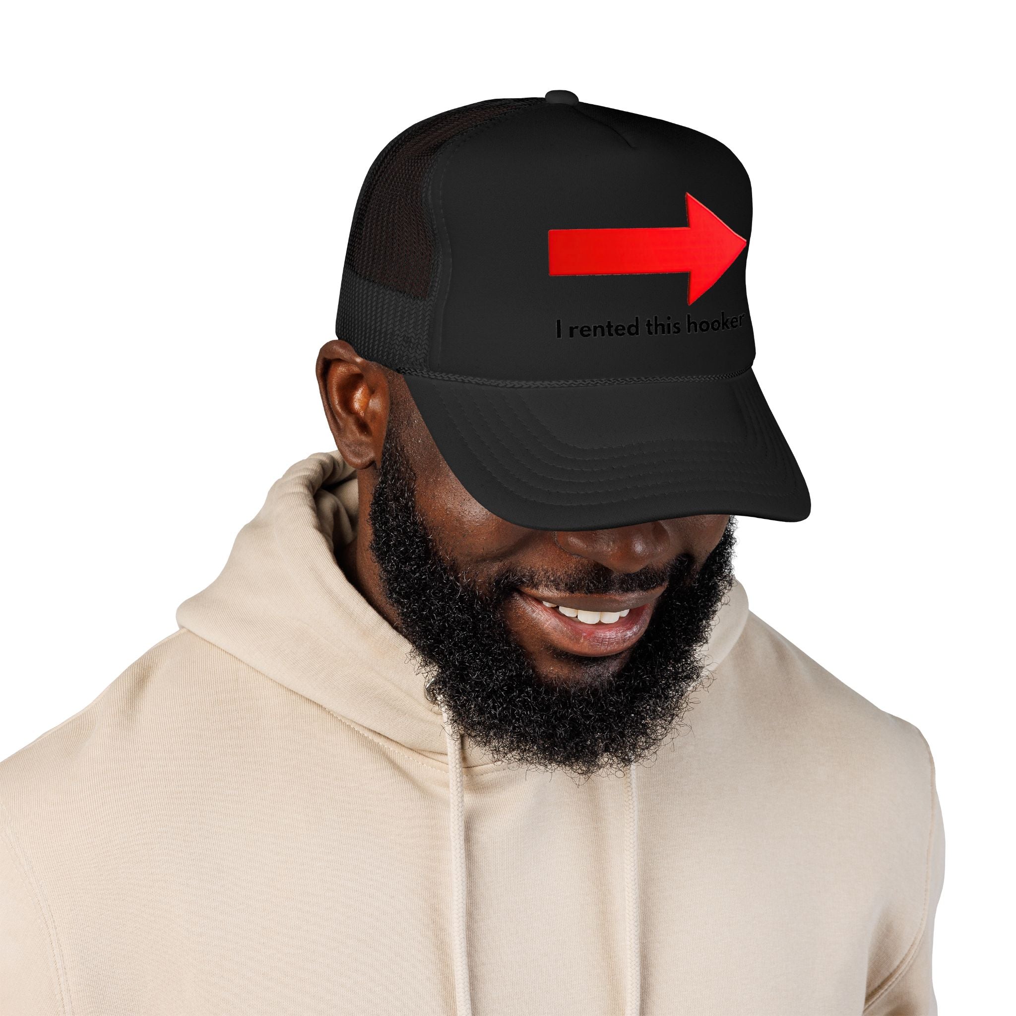 Arrow Trucker Hat — Bold Red Right-Pointing Foam Cap