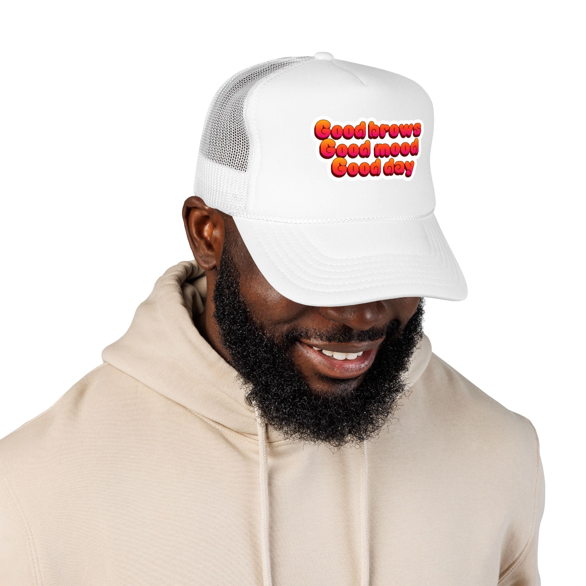Trucker Hat — "Good Brows Good Mood Good Day" Retro Patch Cap