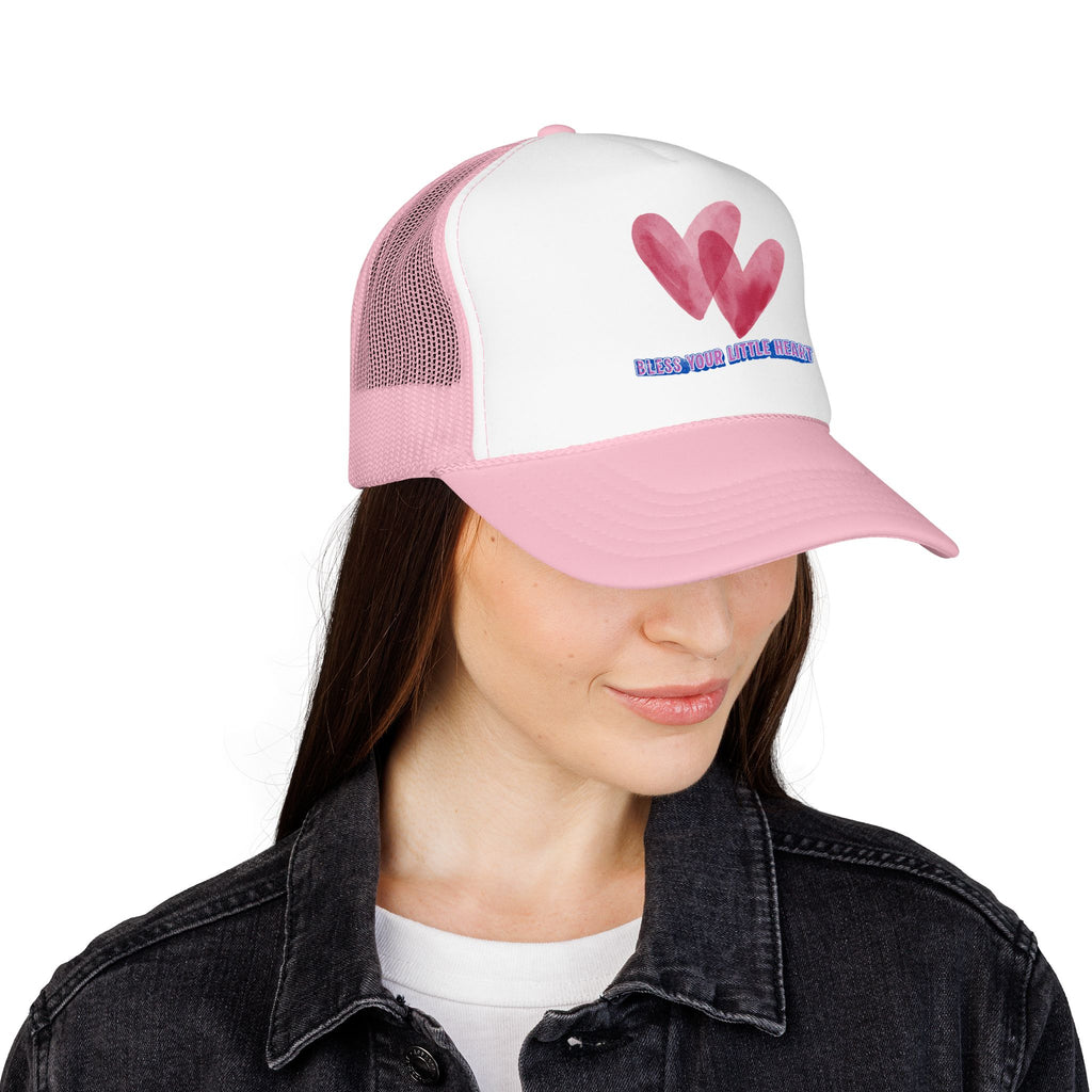 Trucker Hat - 'Bless Your Little Heart' Pink Watercolor Hearts