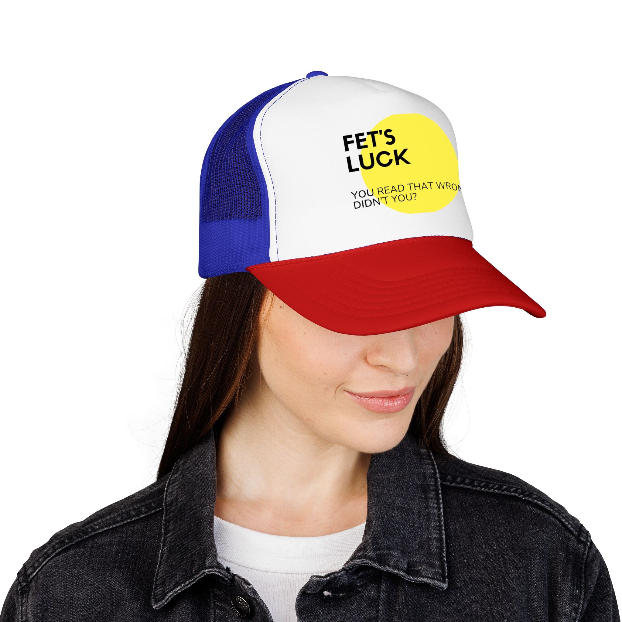 Trucker Hat — 'Let's Luck' Yellow Dot Funny Optical Illusion Cap