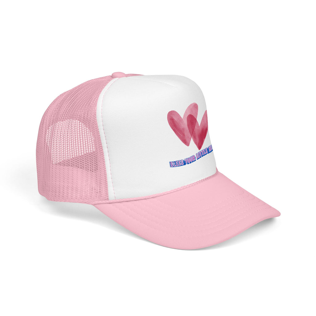 Trucker Hat - 'Bless Your Little Heart' Pink Watercolor Hearts