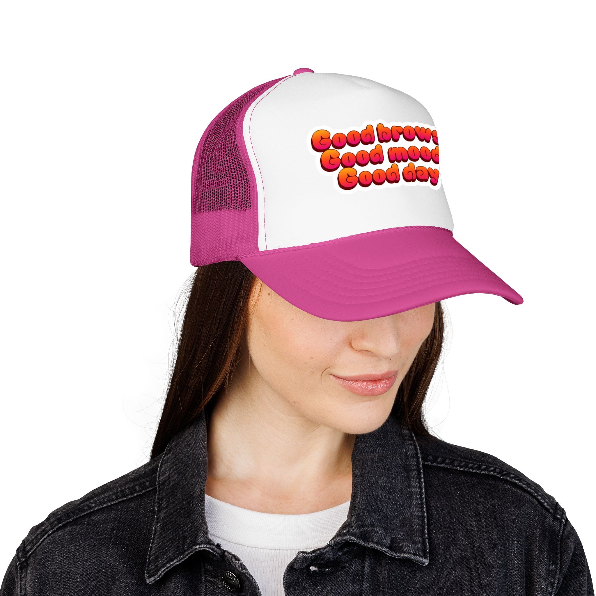 Trucker Hat — "Good Brows Good Mood Good Day" Retro Patch Cap