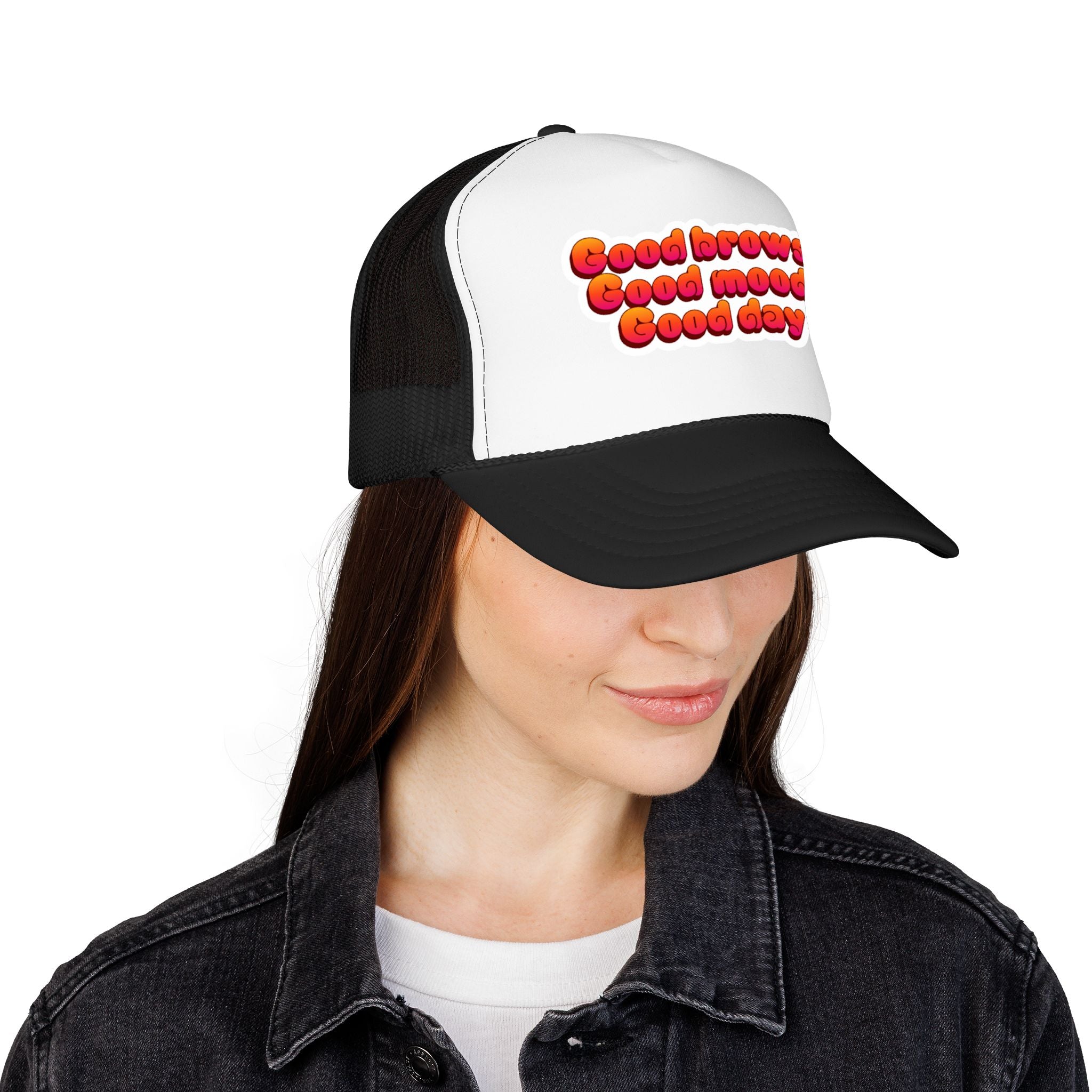 Trucker Hat — "Good Brows Good Mood Good Day" Retro Patch Cap