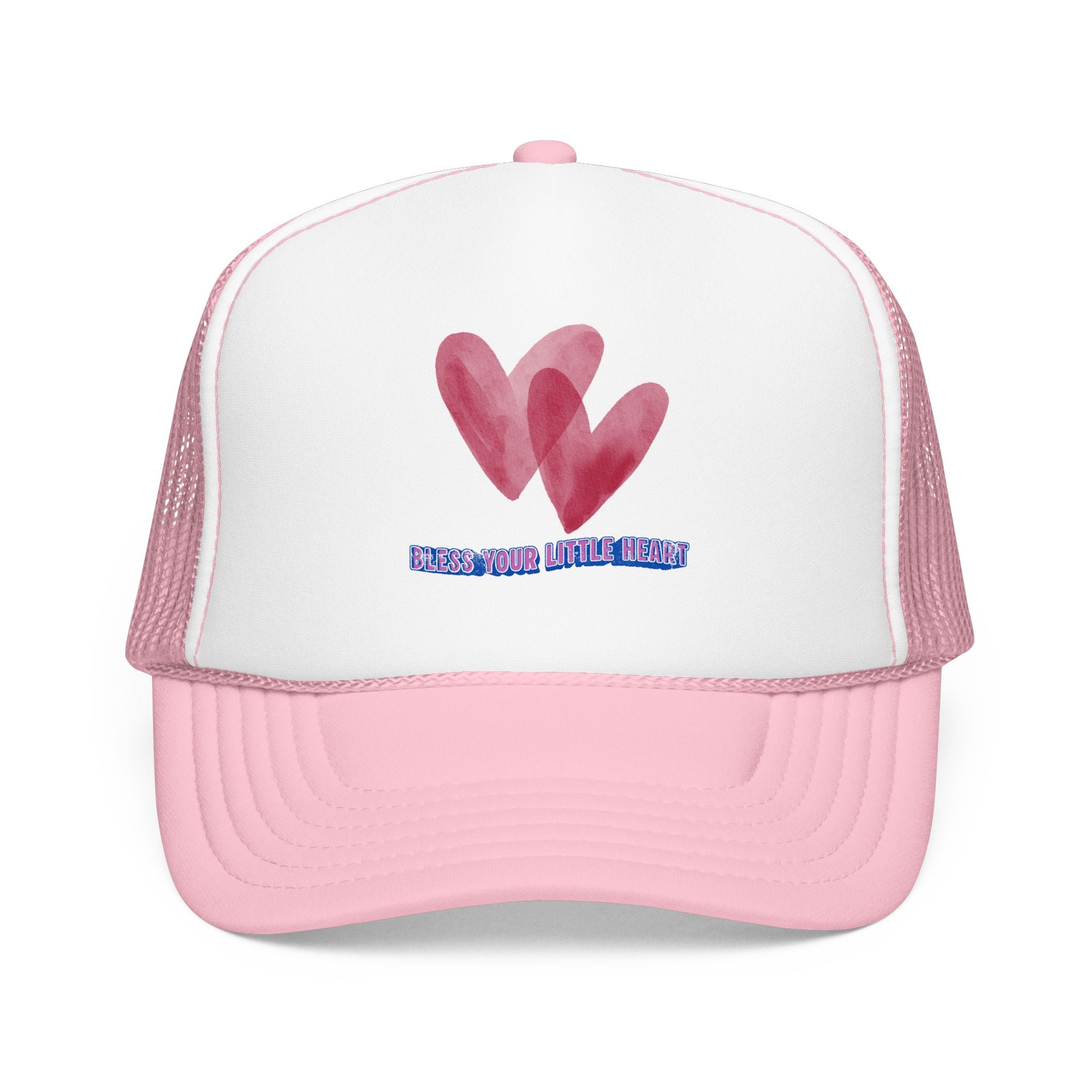Trucker Hat - 'Bless Your Little Heart' Pink Watercolor Hearts