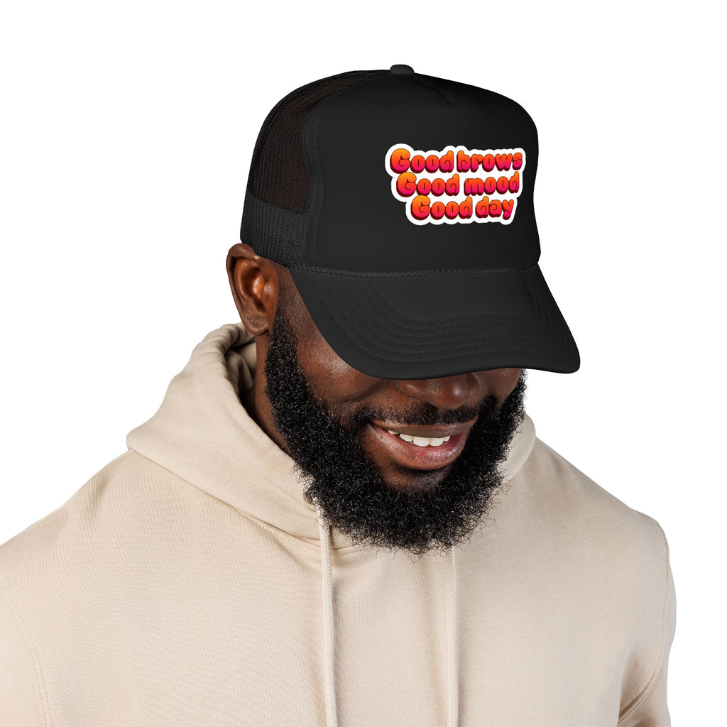 Trucker Hat — "Good Brows Good Mood Good Day" Retro Patch Cap
