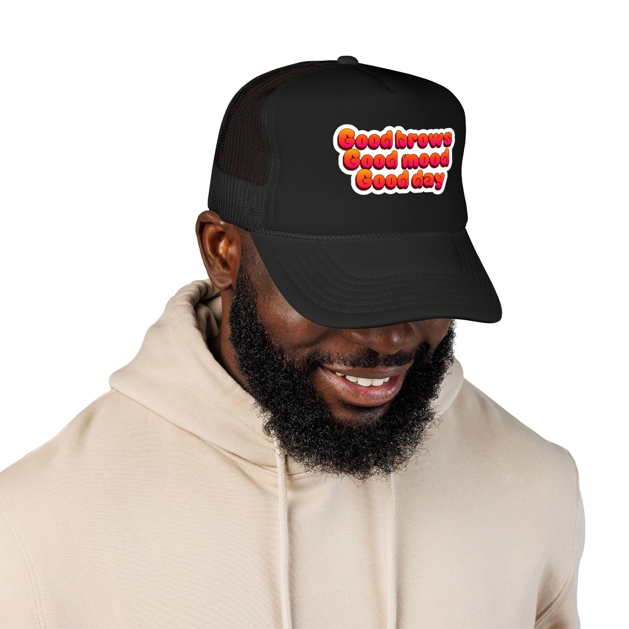 Trucker Hat — "Good Brows Good Mood Good Day" Retro Patch Cap
