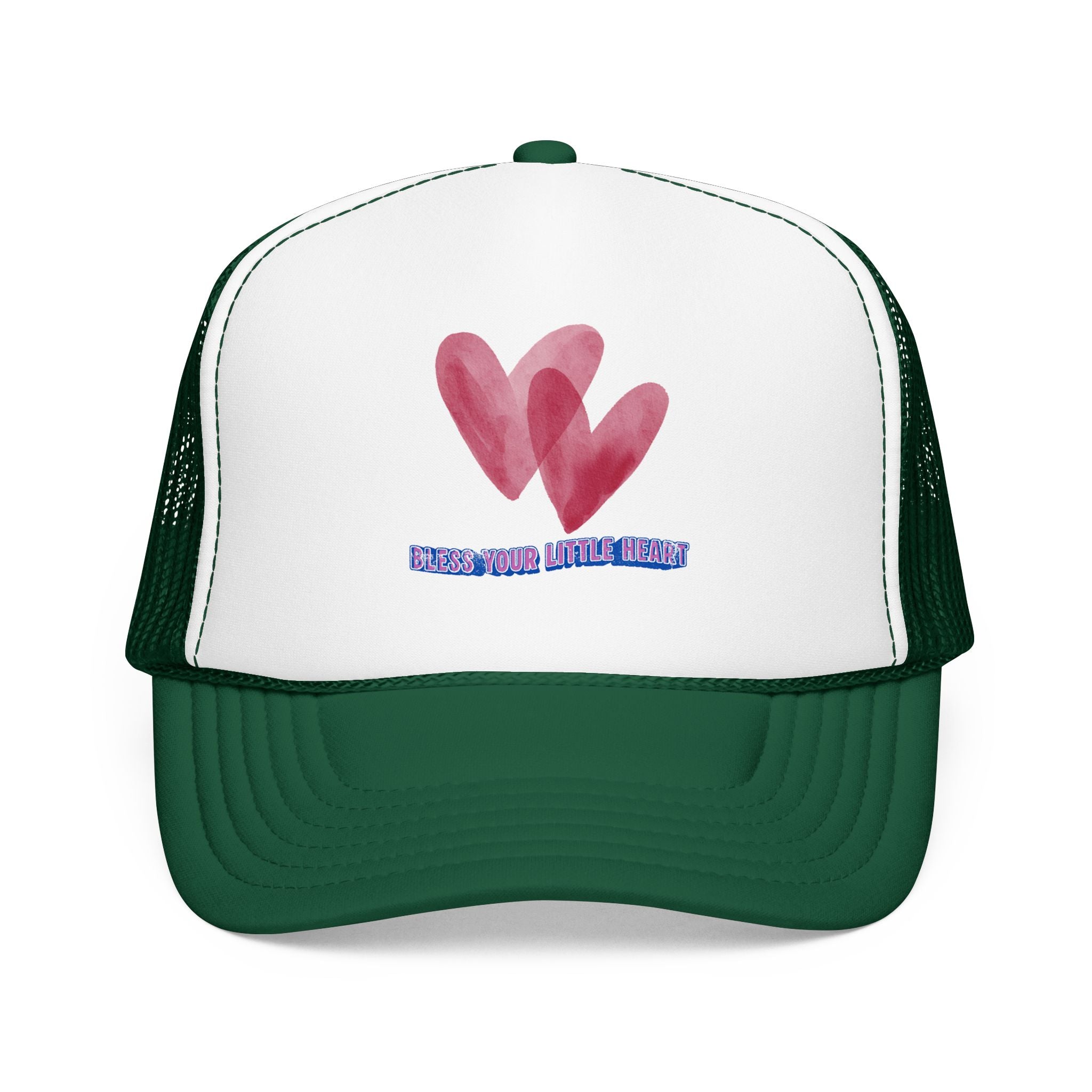 Trucker Hat - 'Bless Your Little Heart' Pink Watercolor Hearts