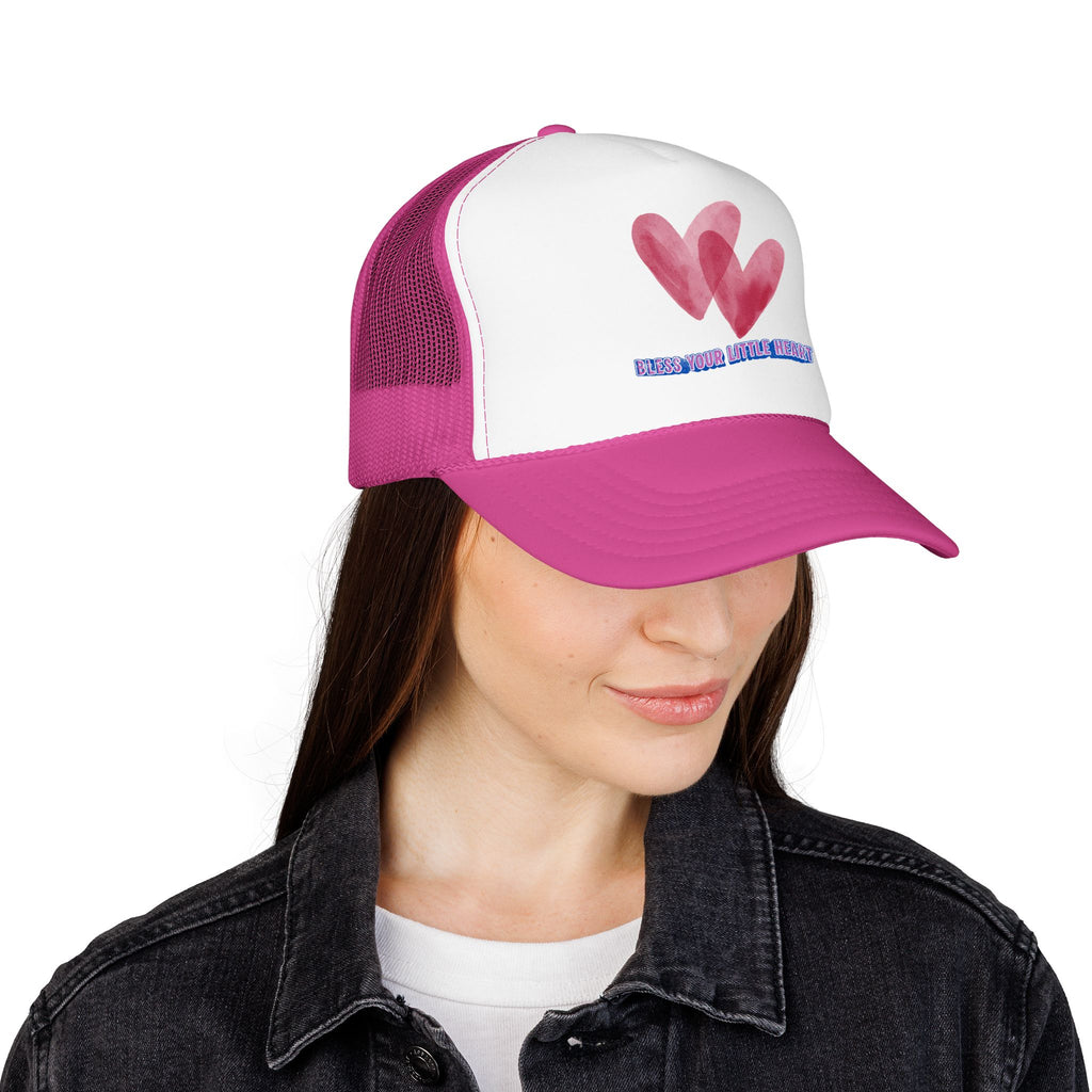 Trucker Hat - 'Bless Your Little Heart' Pink Watercolor Hearts