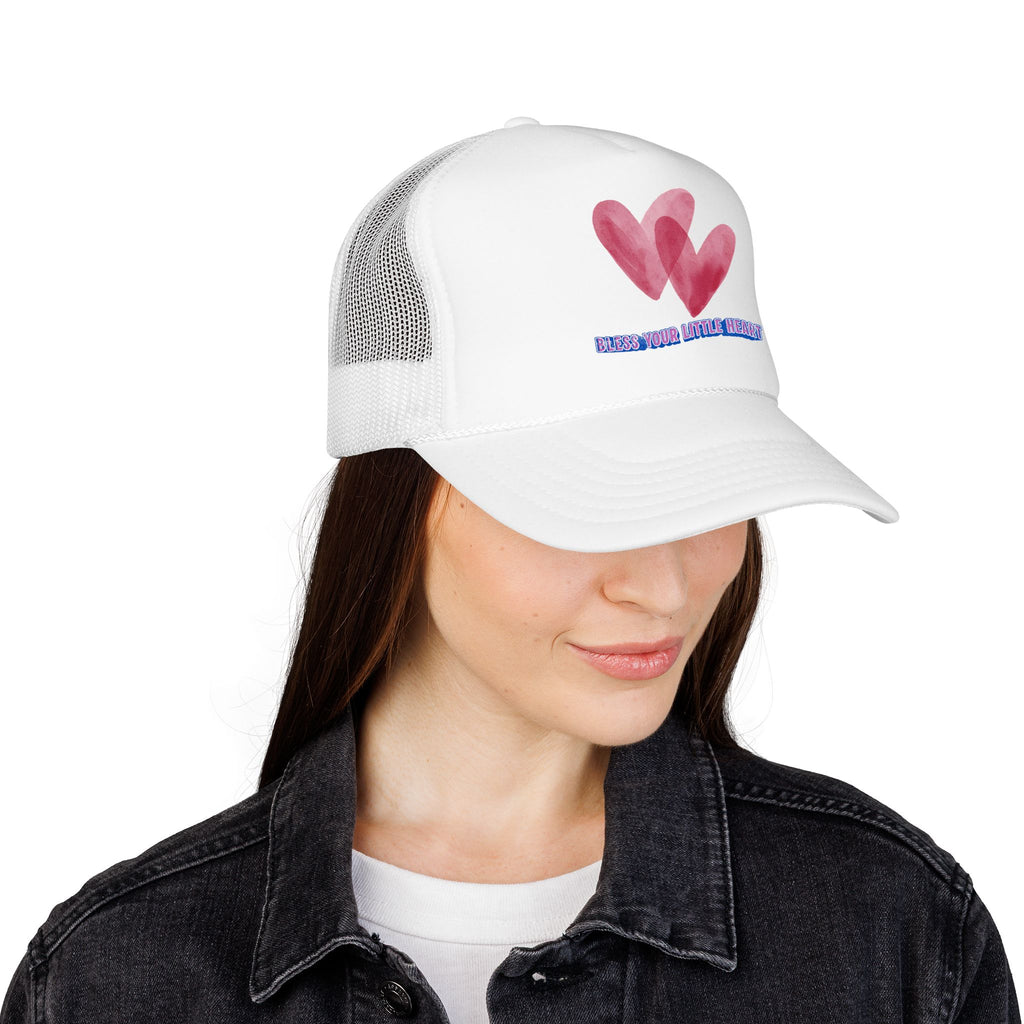 Trucker Hat - 'Bless Your Little Heart' Pink Watercolor Hearts