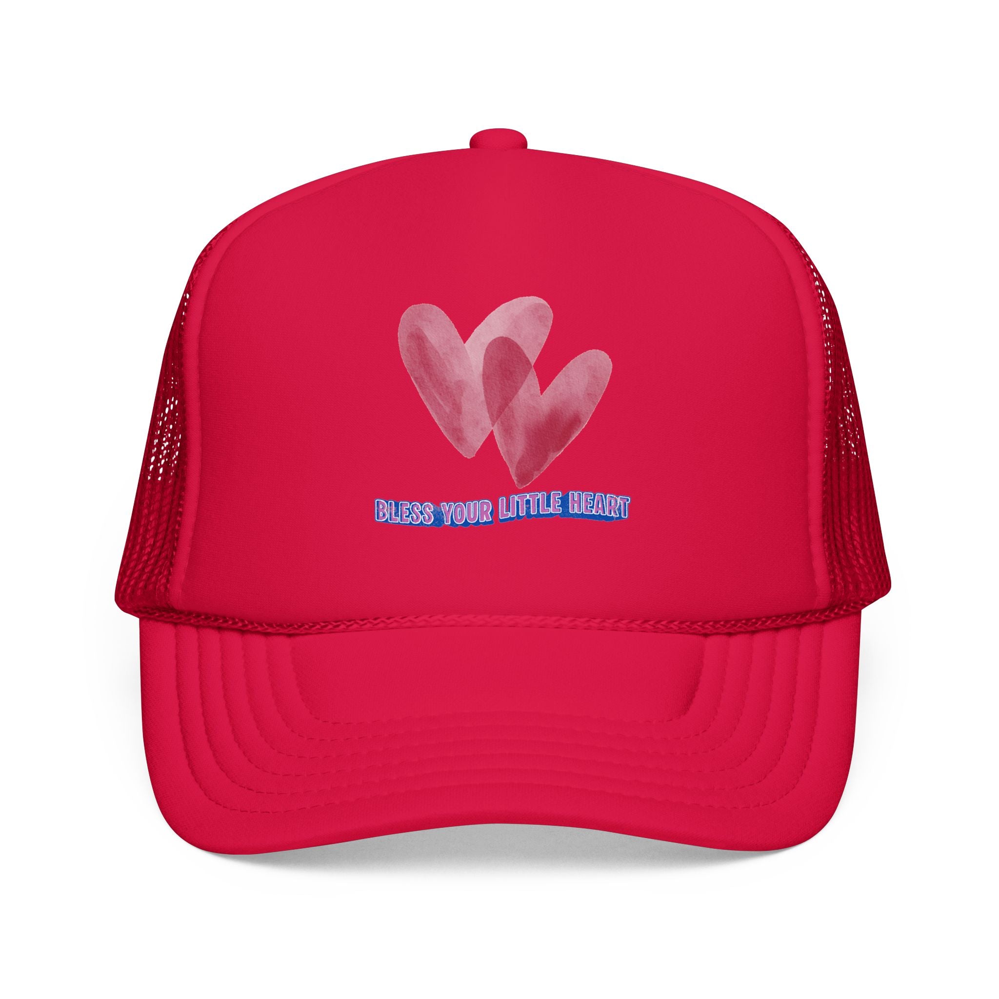 Trucker Hat - 'Bless Your Little Heart' Pink Watercolor Hearts
