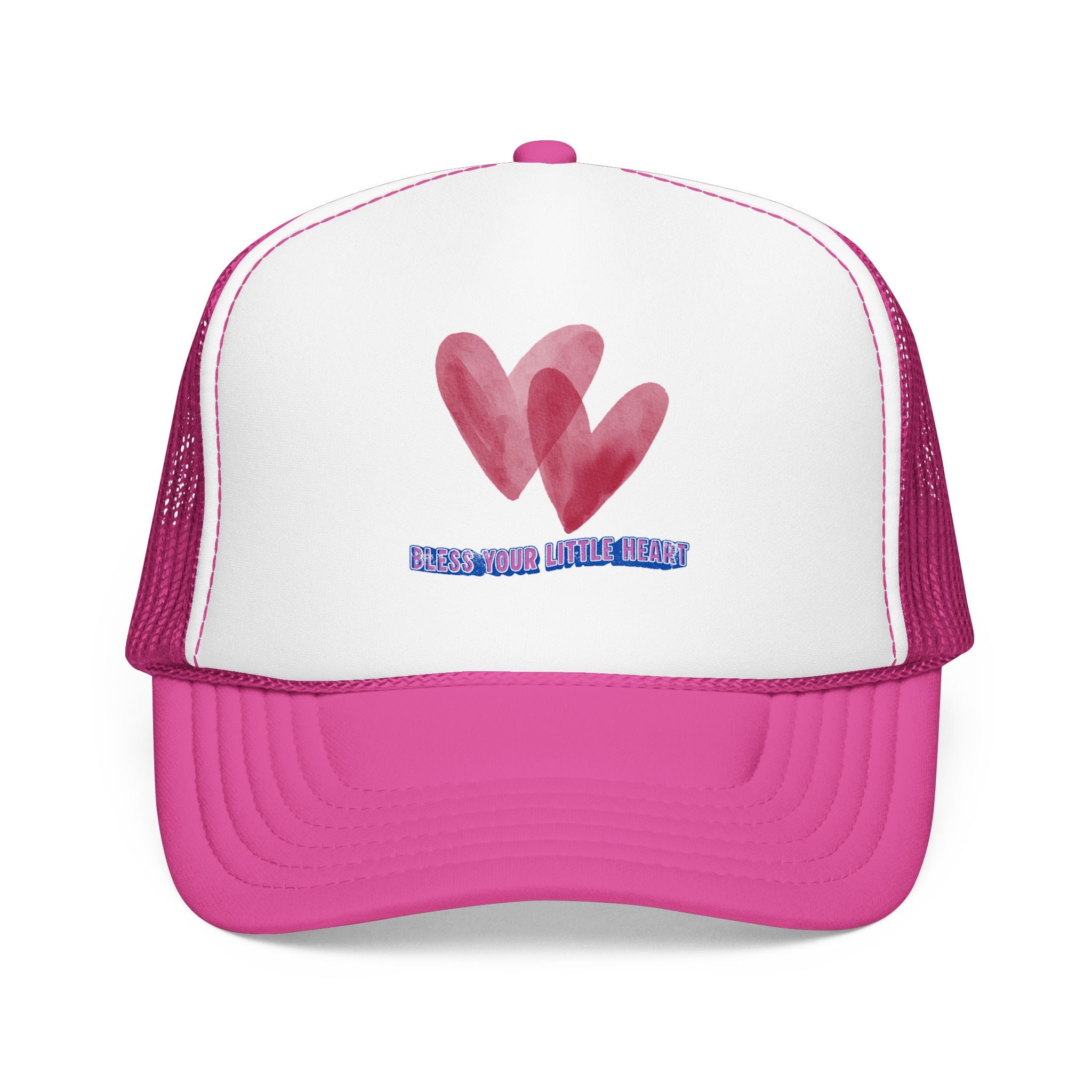 Trucker Hat - 'Bless Your Little Heart' Pink Watercolor Hearts