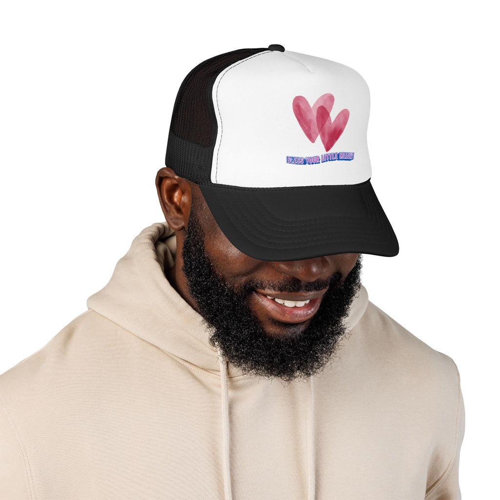 Trucker Hat - 'Bless Your Little Heart' Pink Watercolor Hearts