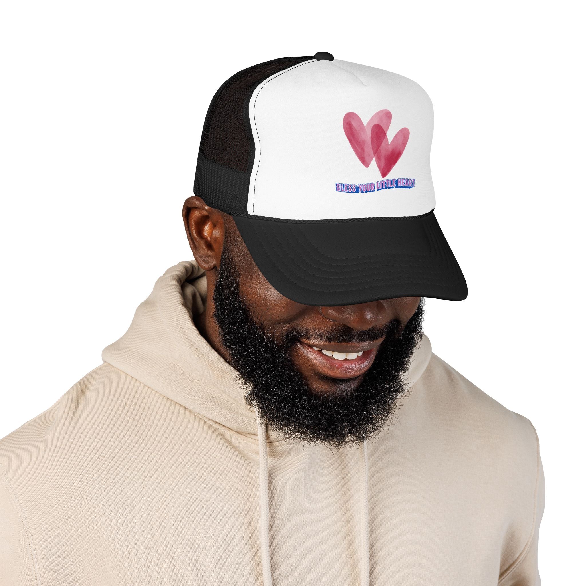 Trucker Hat - 'Bless Your Little Heart' Pink Watercolor Hearts
