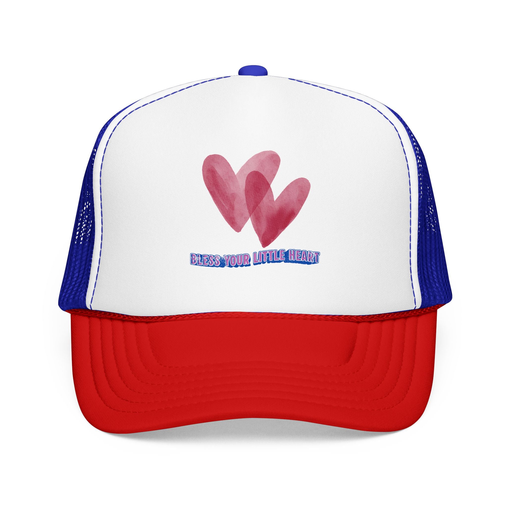 Trucker Hat - 'Bless Your Little Heart' Pink Watercolor Hearts