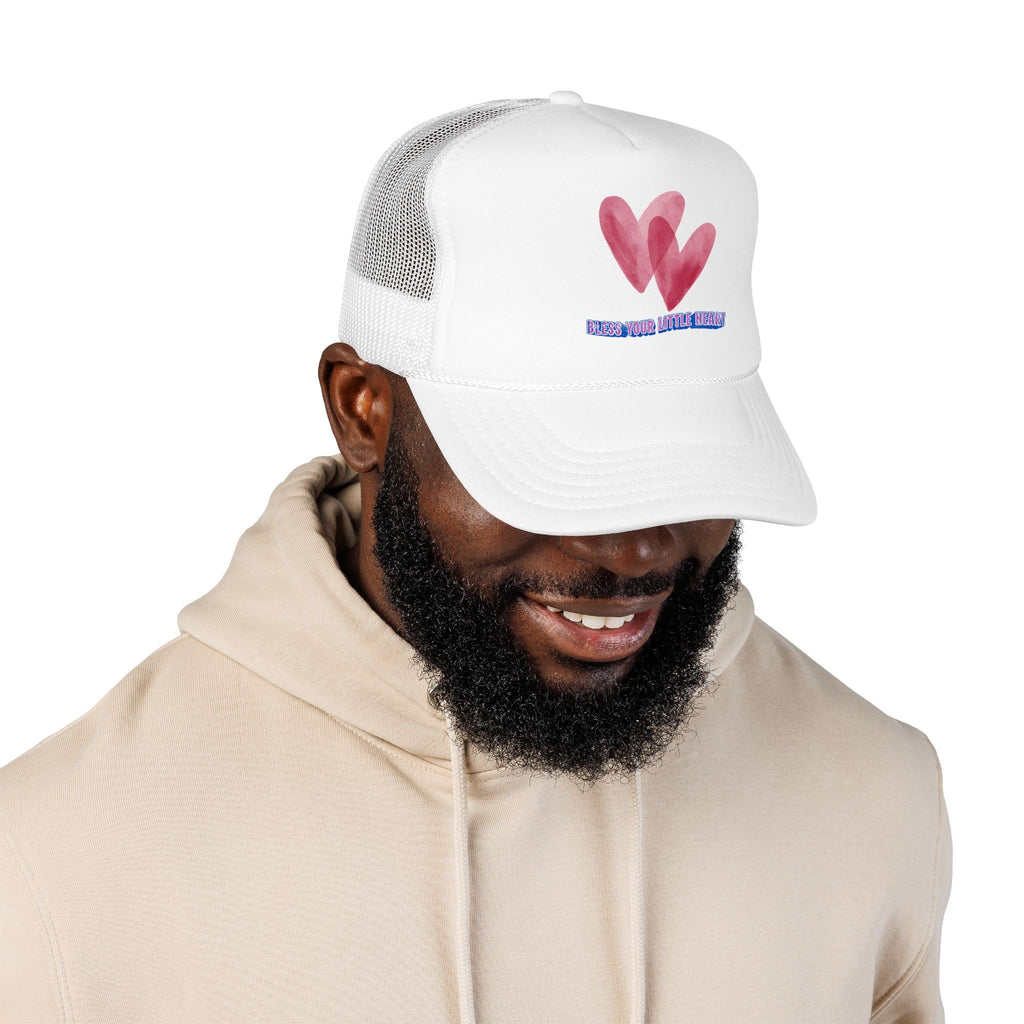 Trucker Hat - 'Bless Your Little Heart' Pink Watercolor Hearts