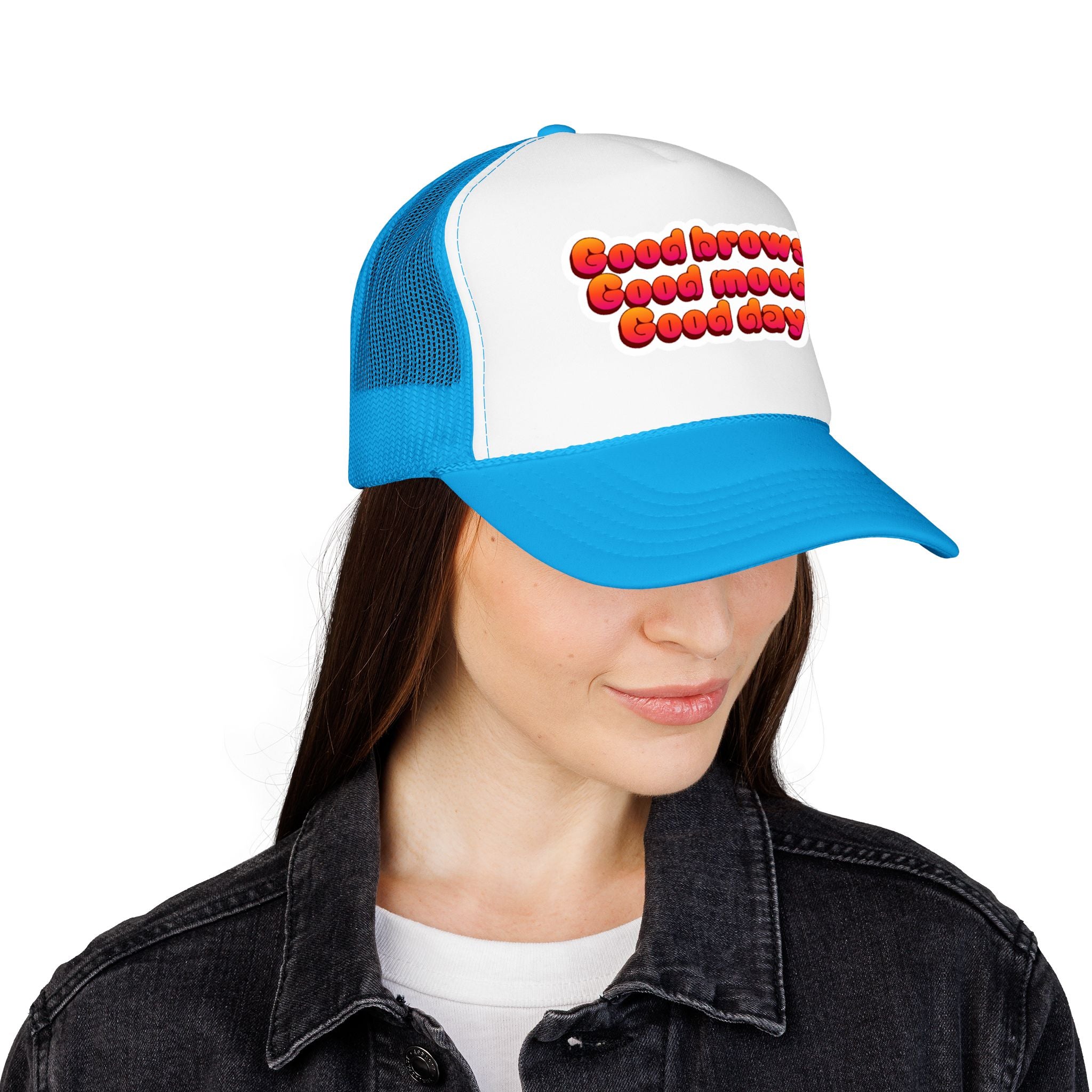 Trucker Hat — "Good Brows Good Mood Good Day" Retro Patch Cap