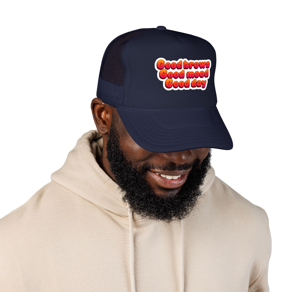 Trucker Hat — "Good Brows Good Mood Good Day" Retro Patch Cap