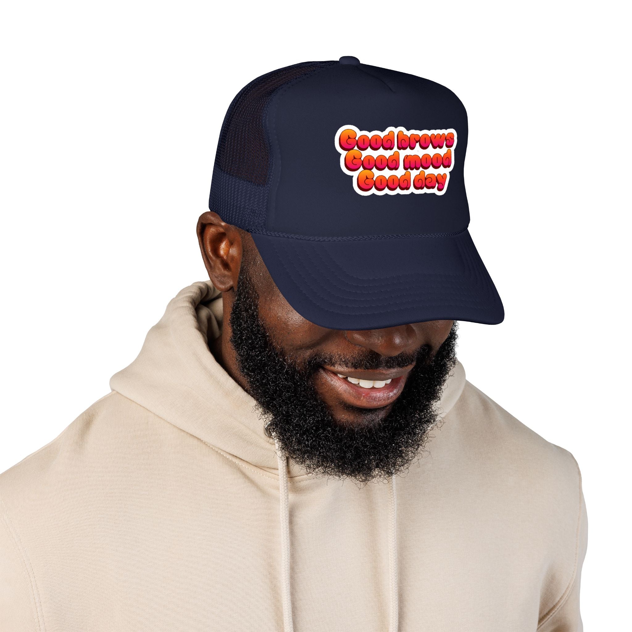 Trucker Hat — "Good Brows Good Mood Good Day" Retro Patch Cap