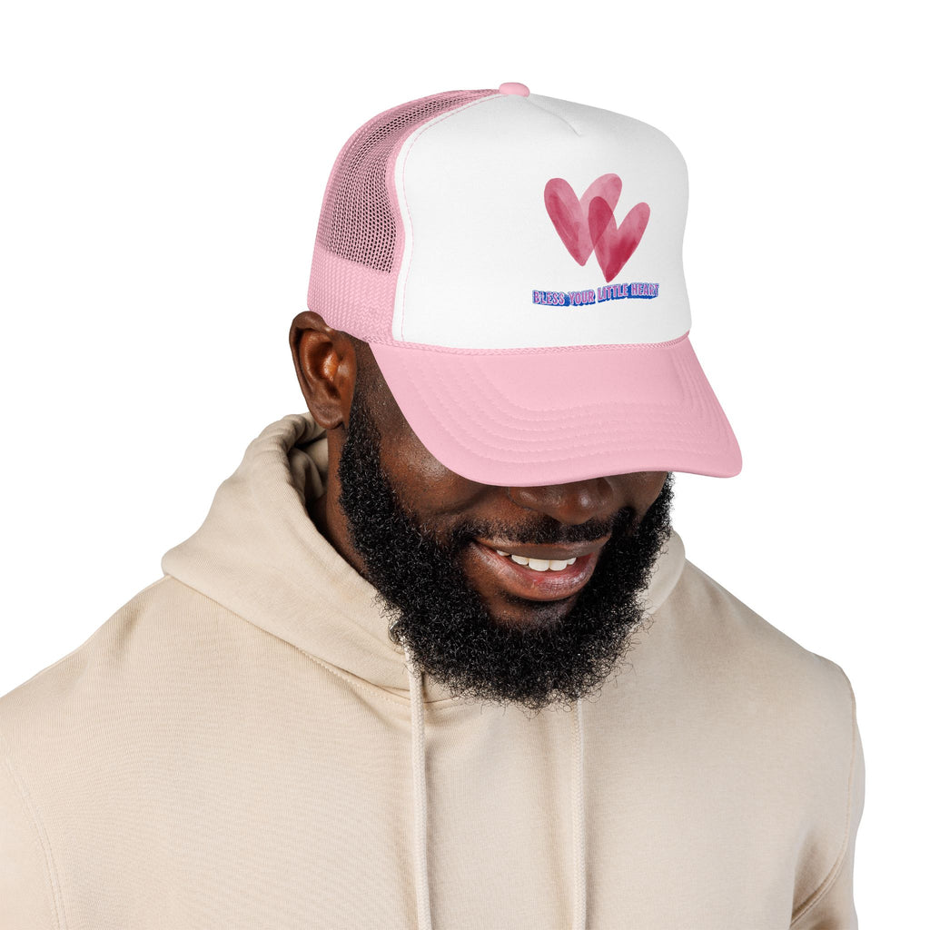 Trucker Hat - 'Bless Your Little Heart' Pink Watercolor Hearts
