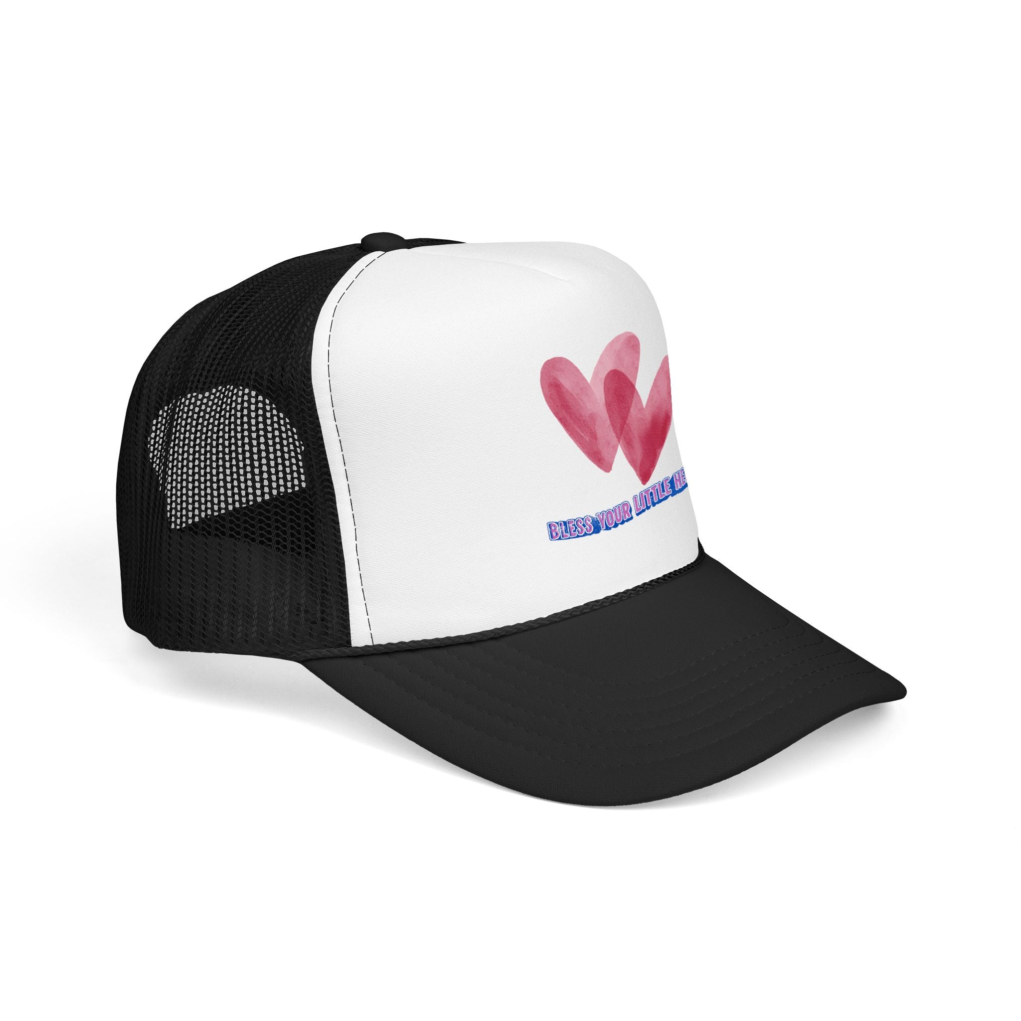 Trucker Hat - 'Bless Your Little Heart' Pink Watercolor Hearts