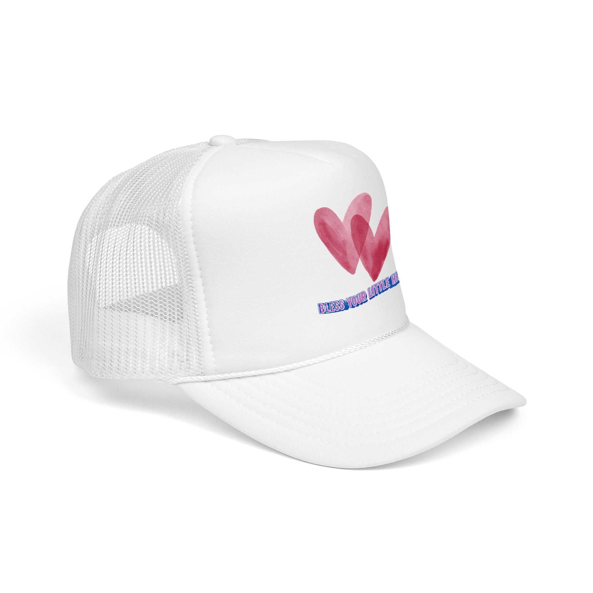 Trucker Hat - 'Bless Your Little Heart' Pink Watercolor Hearts