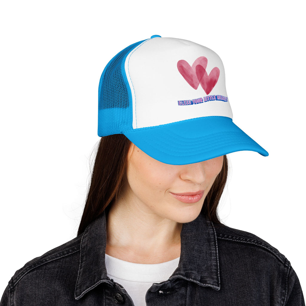 Trucker Hat - 'Bless Your Little Heart' Pink Watercolor Hearts