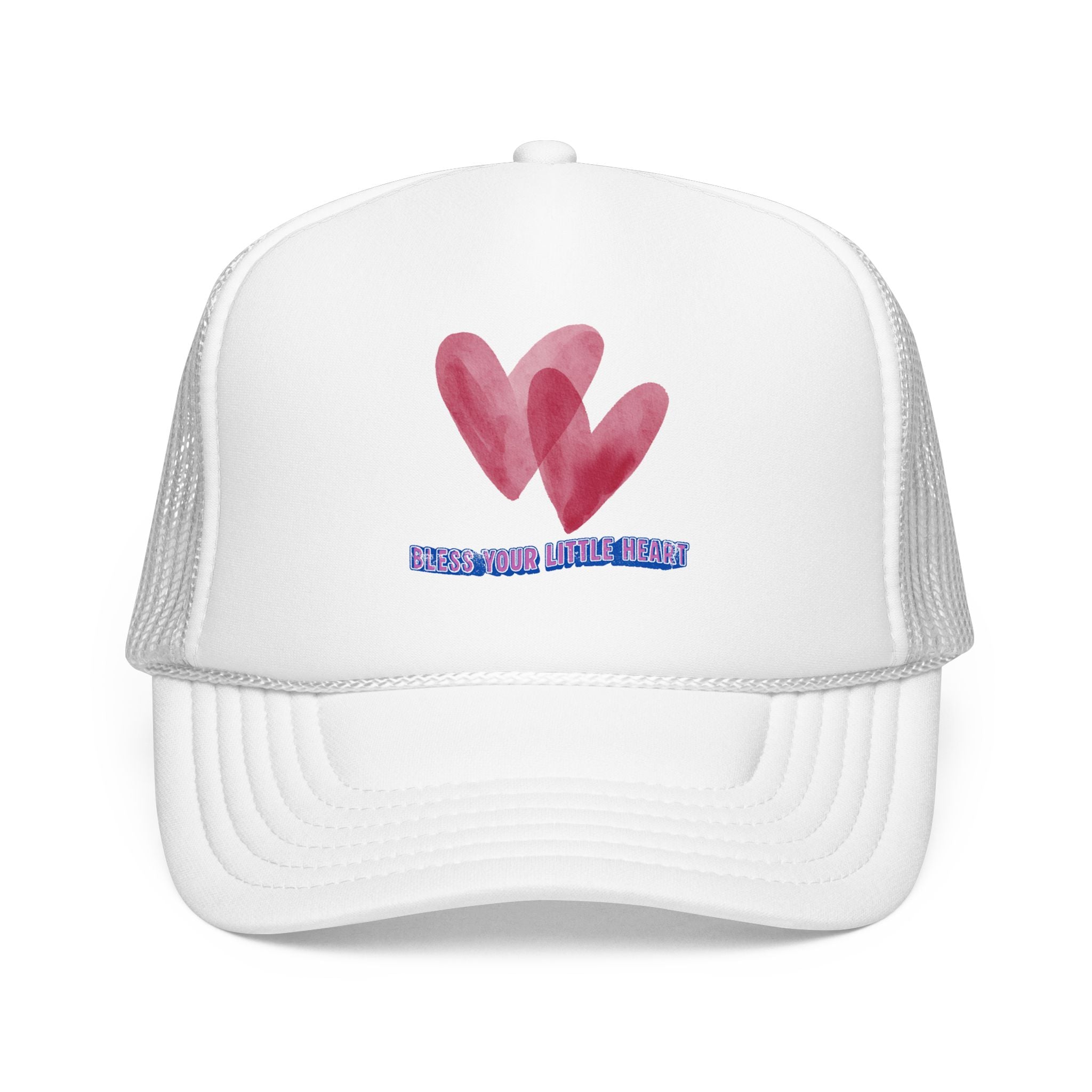 Trucker Hat - 'Bless Your Little Heart' Pink Watercolor Hearts
