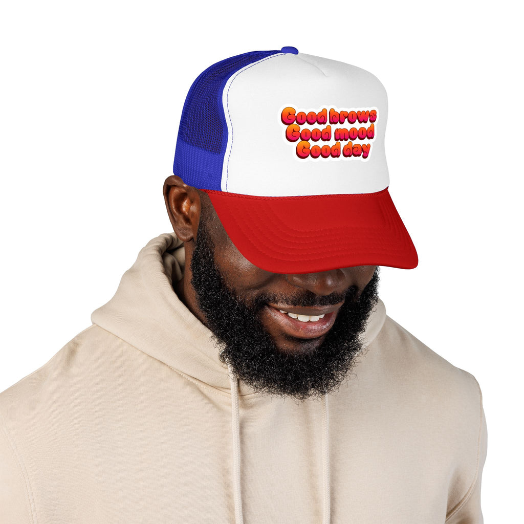 Trucker Hat — "Good Brows Good Mood Good Day" Retro Patch Cap